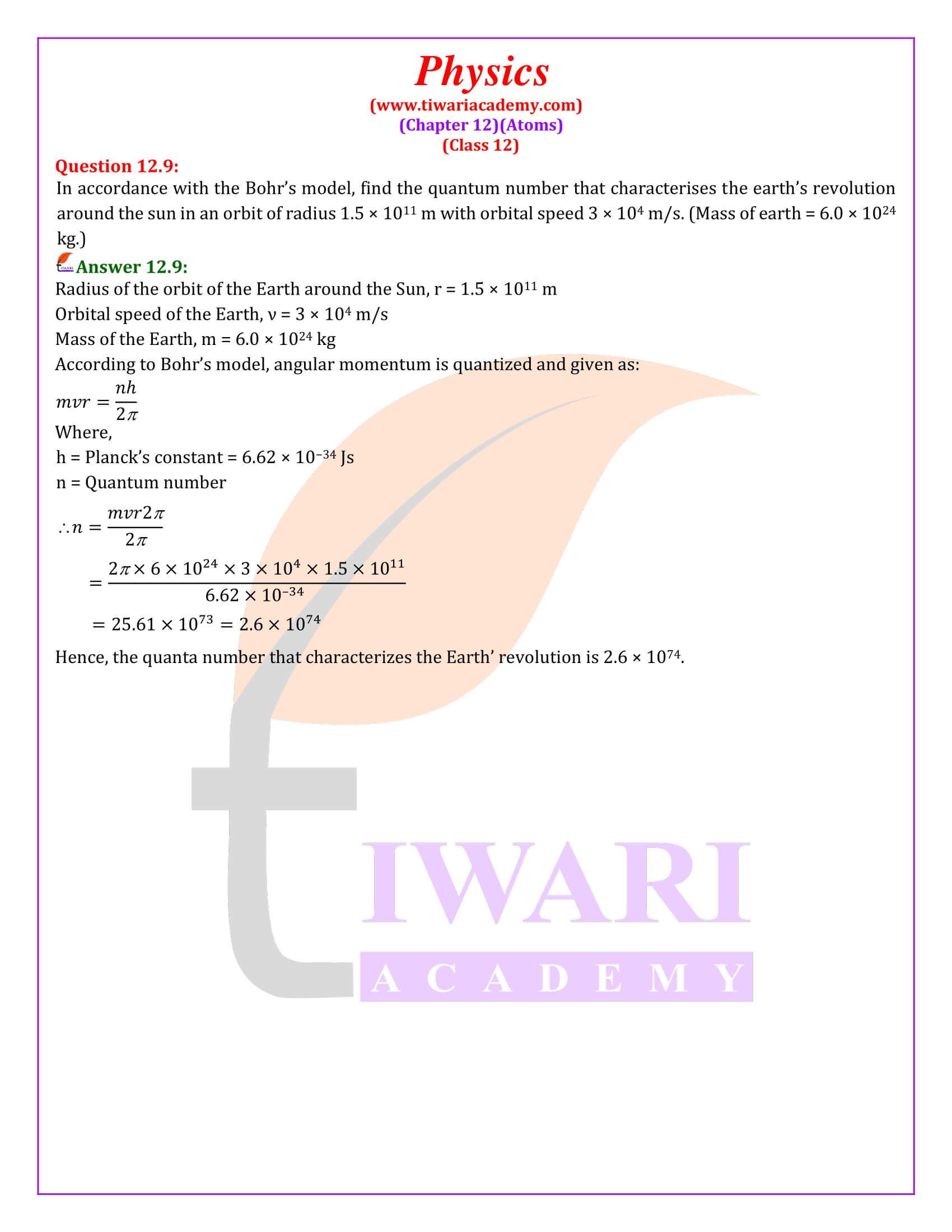 Class 12 Physics Chapter 12 Question Answers