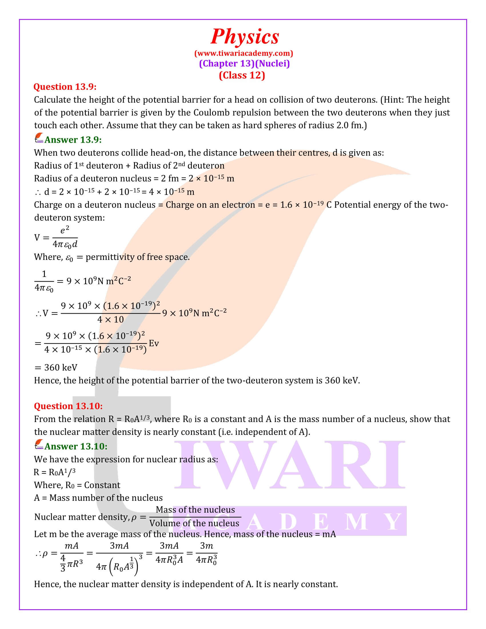 Class 12 Physics Chapter 13 Question Answers guide