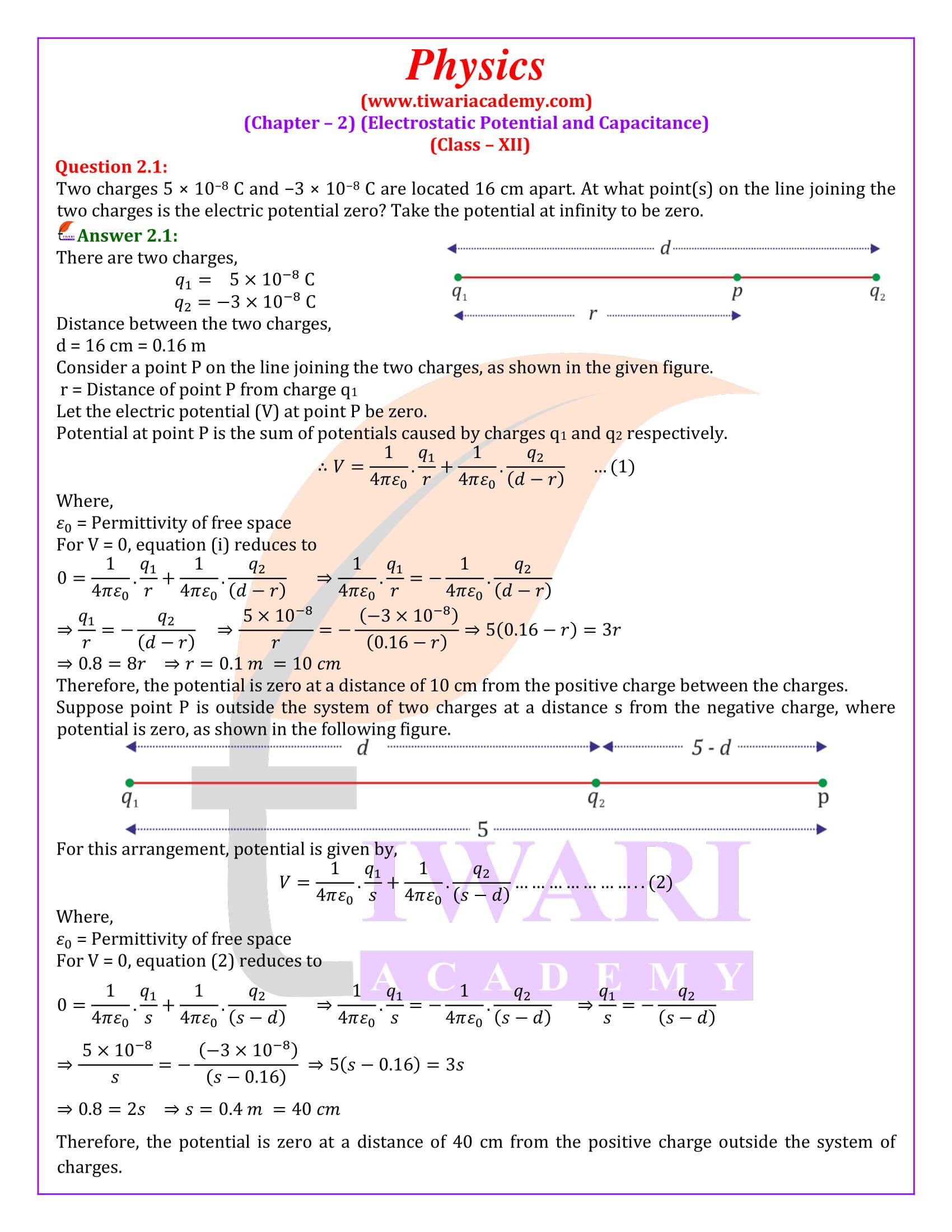 Class 12 Physics Chapter 2 Electrostatic Potential and Capacitance