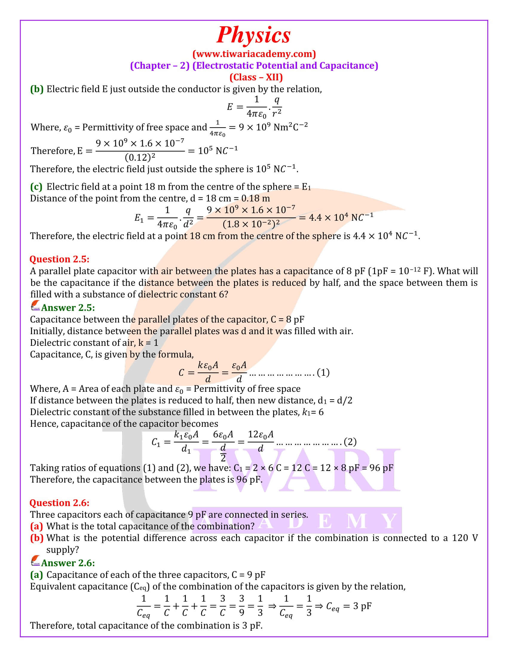 NCERT Solutions for Class 12 Physics Chapter 2 in English Medium