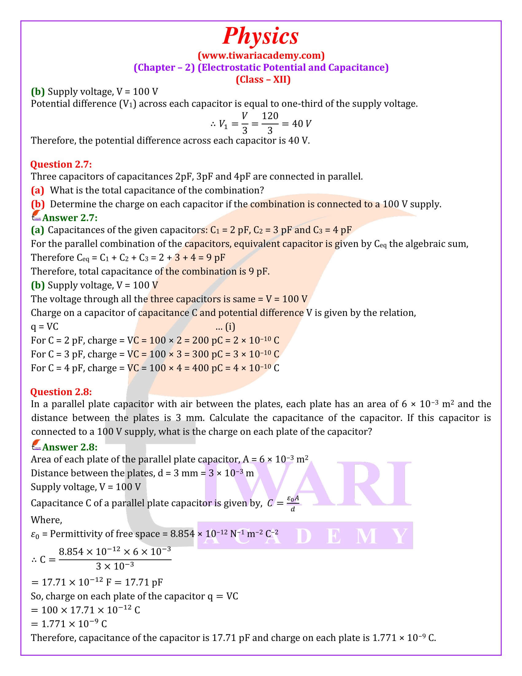 NCERT Solutions for Class 12 Physics Chapter 2 for new session