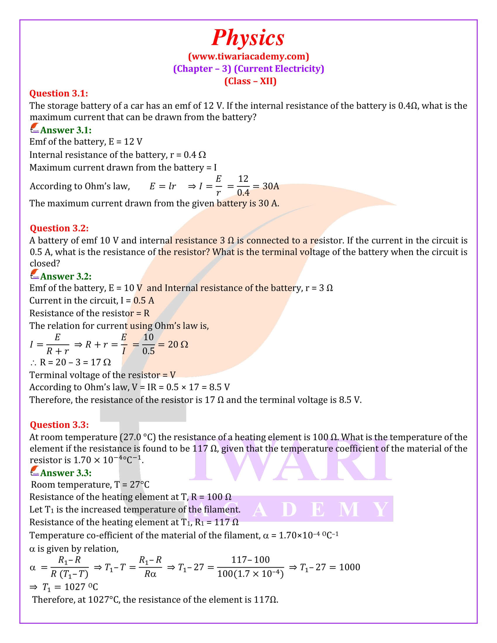 Class 12 Physics Chapter 3 Current Electricity