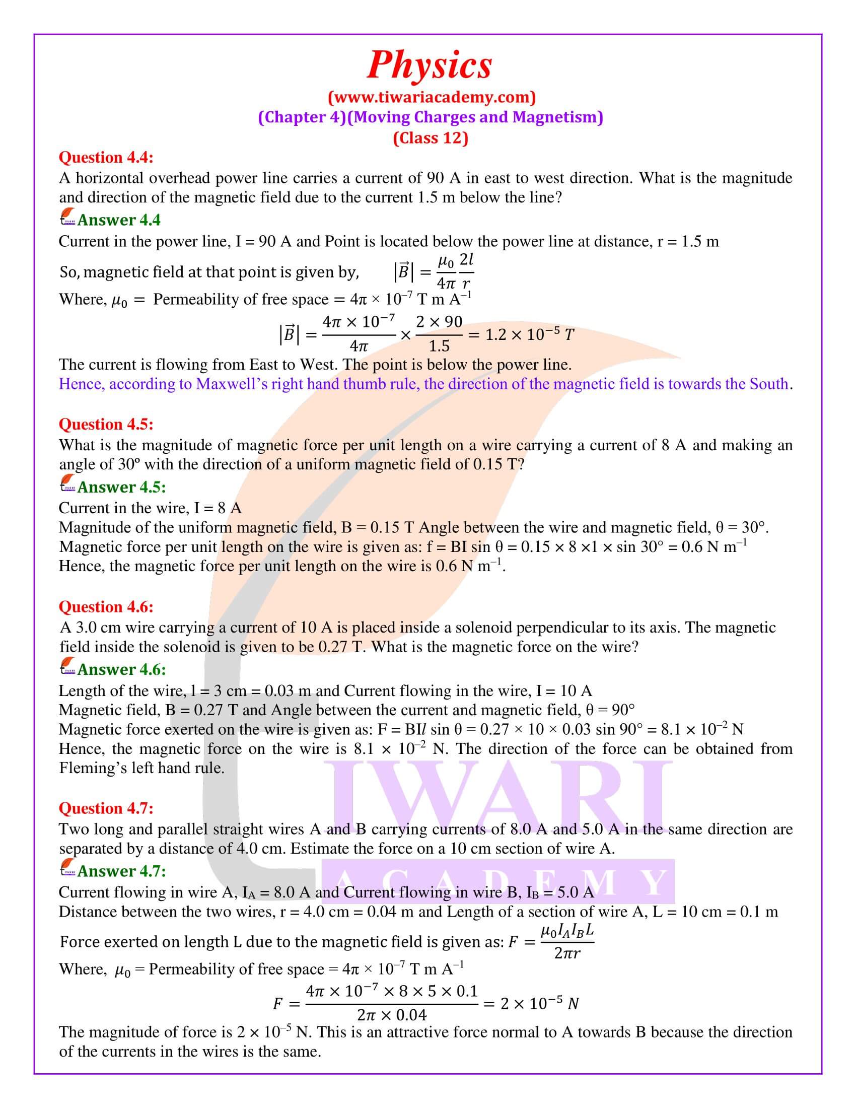 NCERT Solutions for Class 12 Physics Chapter 4