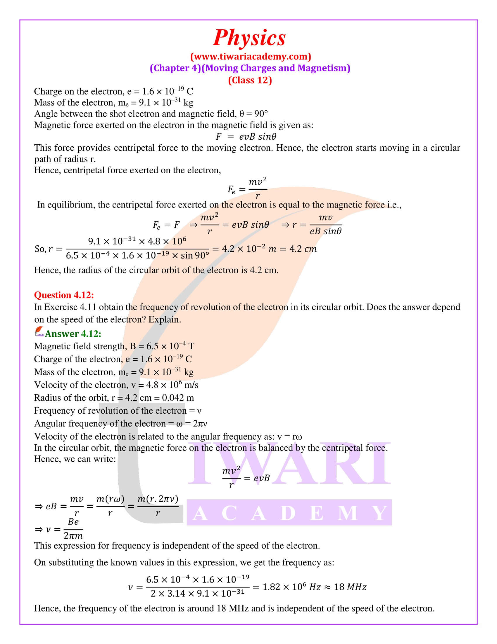 Class 12 Physics Chapter 4 Revised Solutions