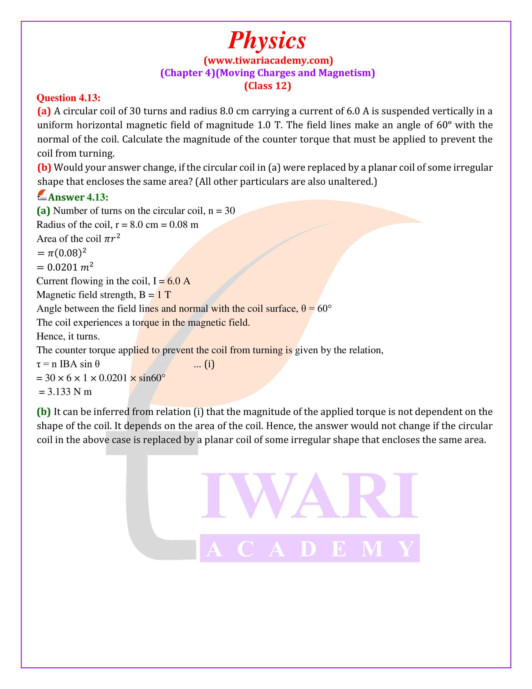 Class 12 Physics Chapter 4 Question Answers