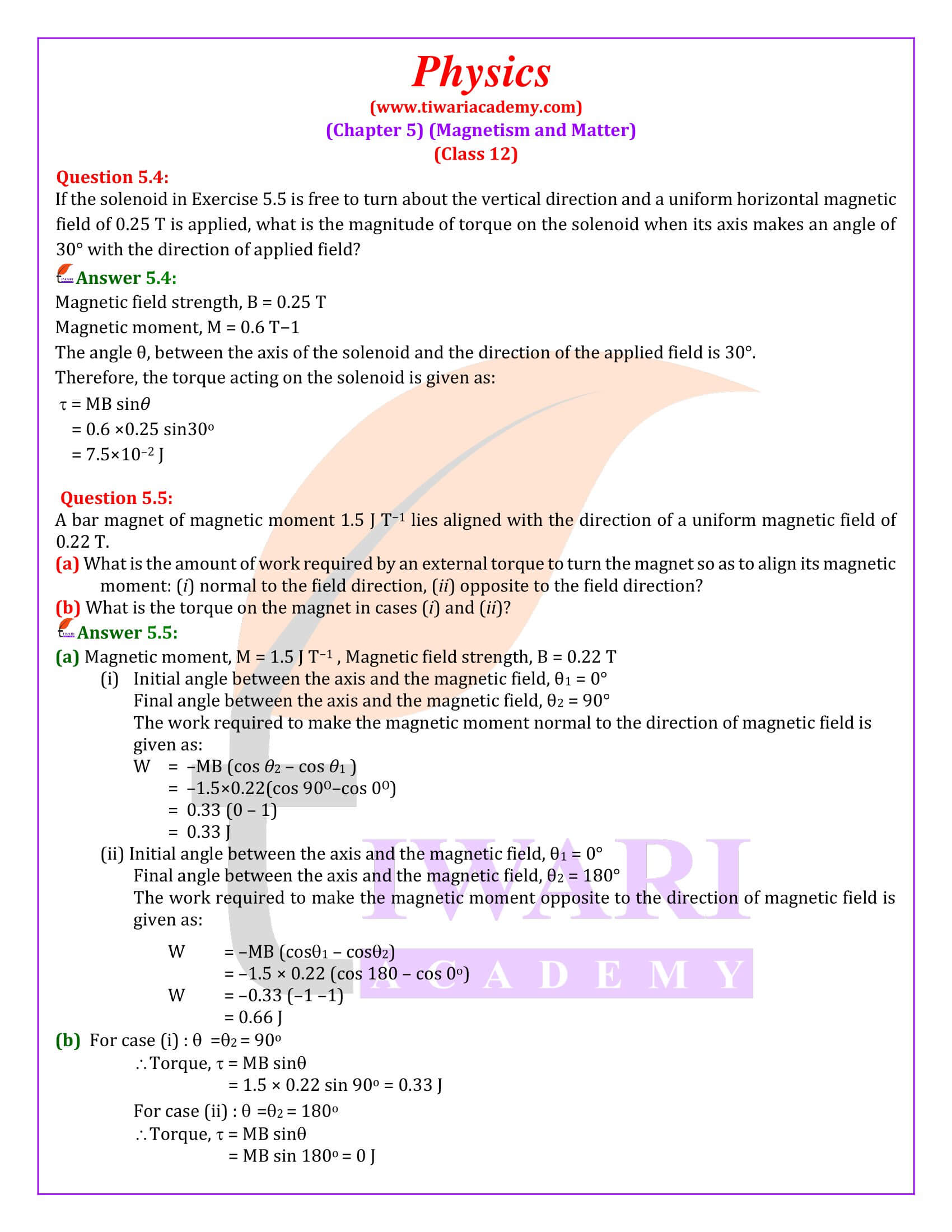 NCERT Solutions for Class 12 Physics Chapter 5