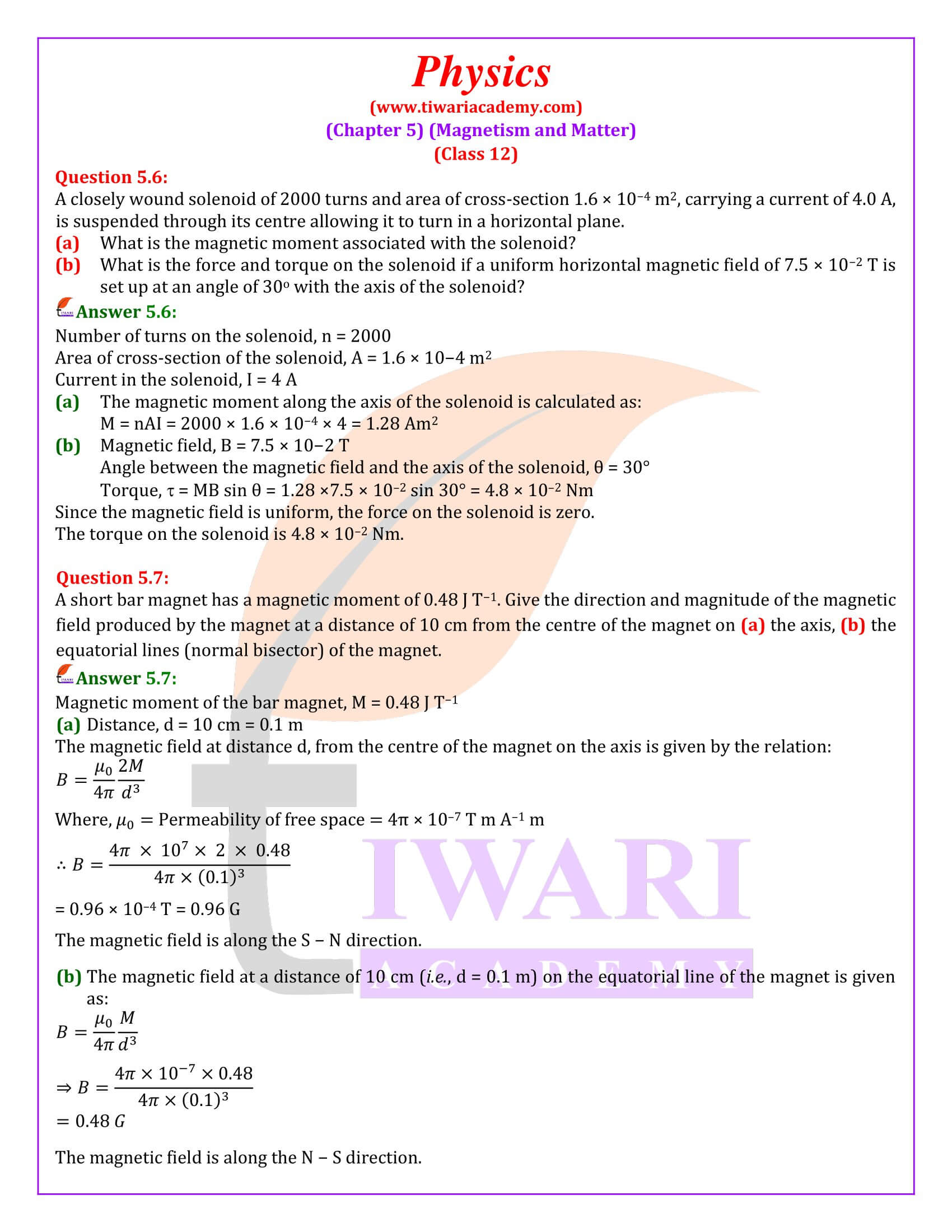 NCERT Solutions for Class 12 Physics Chapter 5 in English Medium