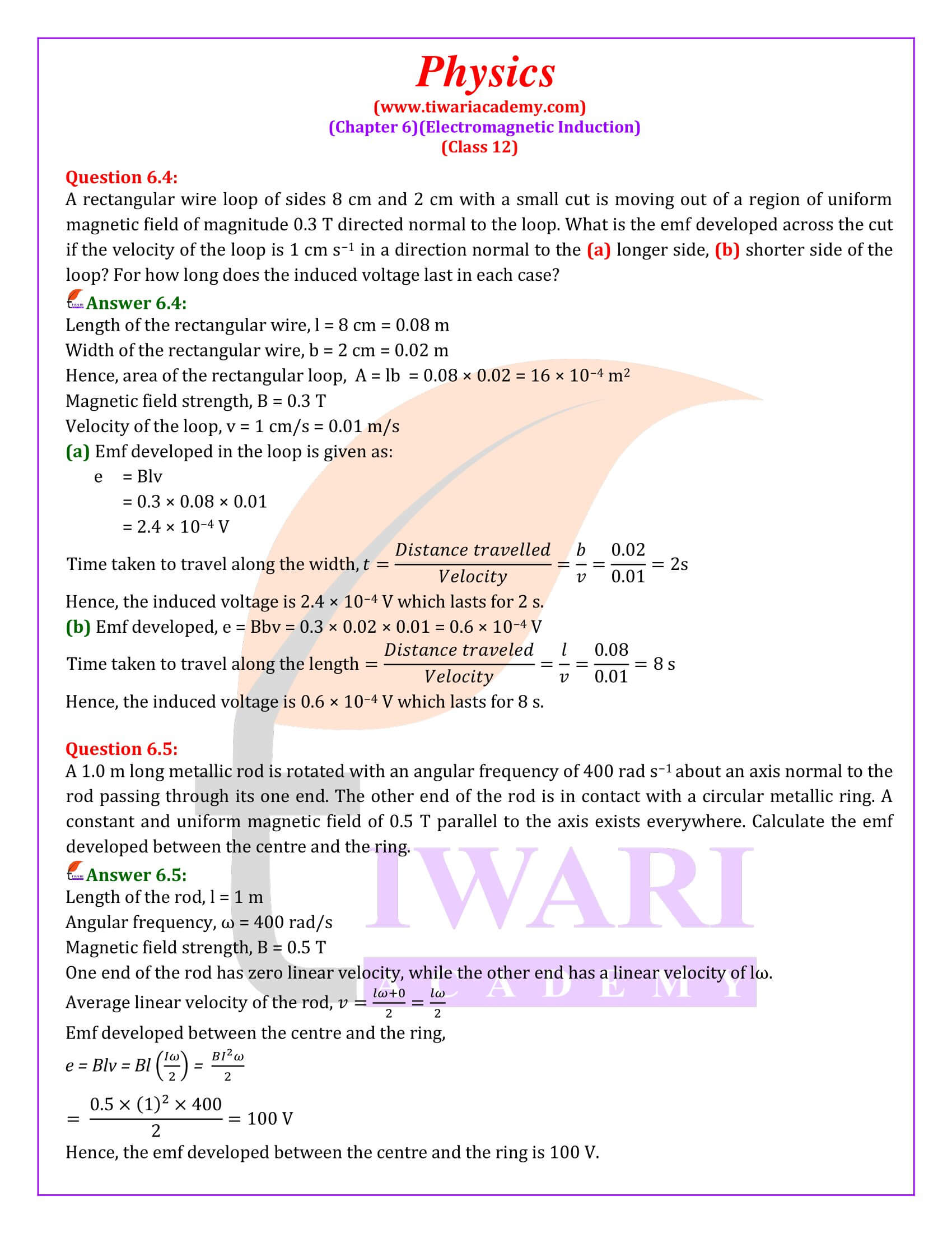 NCERT Solutions for Class 12 Physics Chapter 6 in English Medium