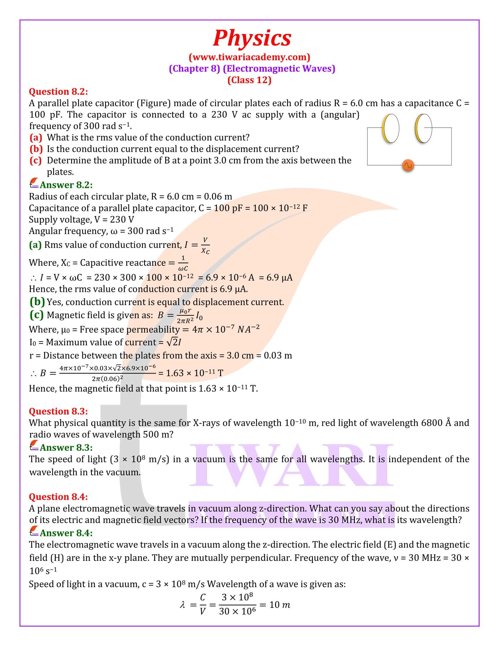 NCERT Solutions for Class 12 Physics Chapter 8