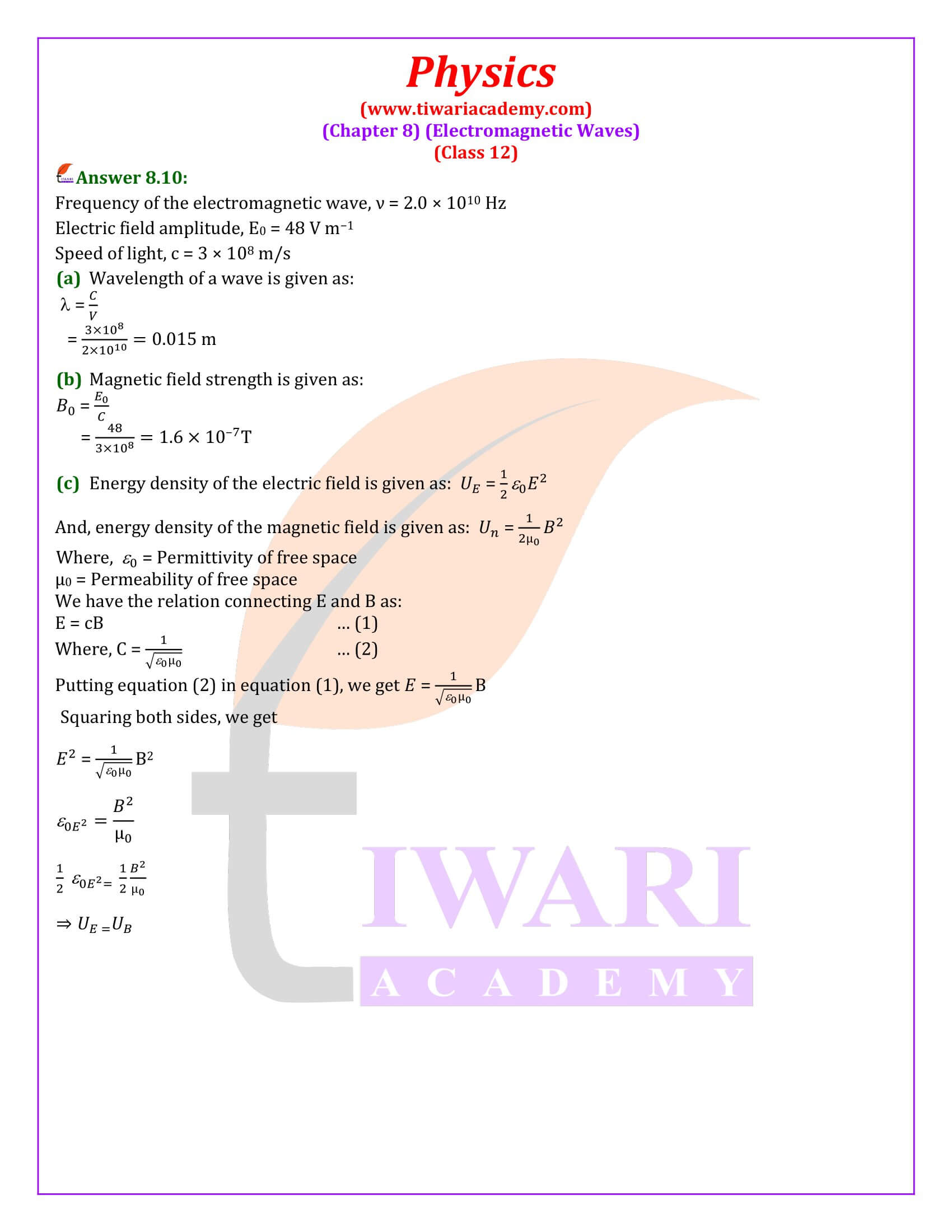 Class 12 Physics Chapter 8 Question Answers