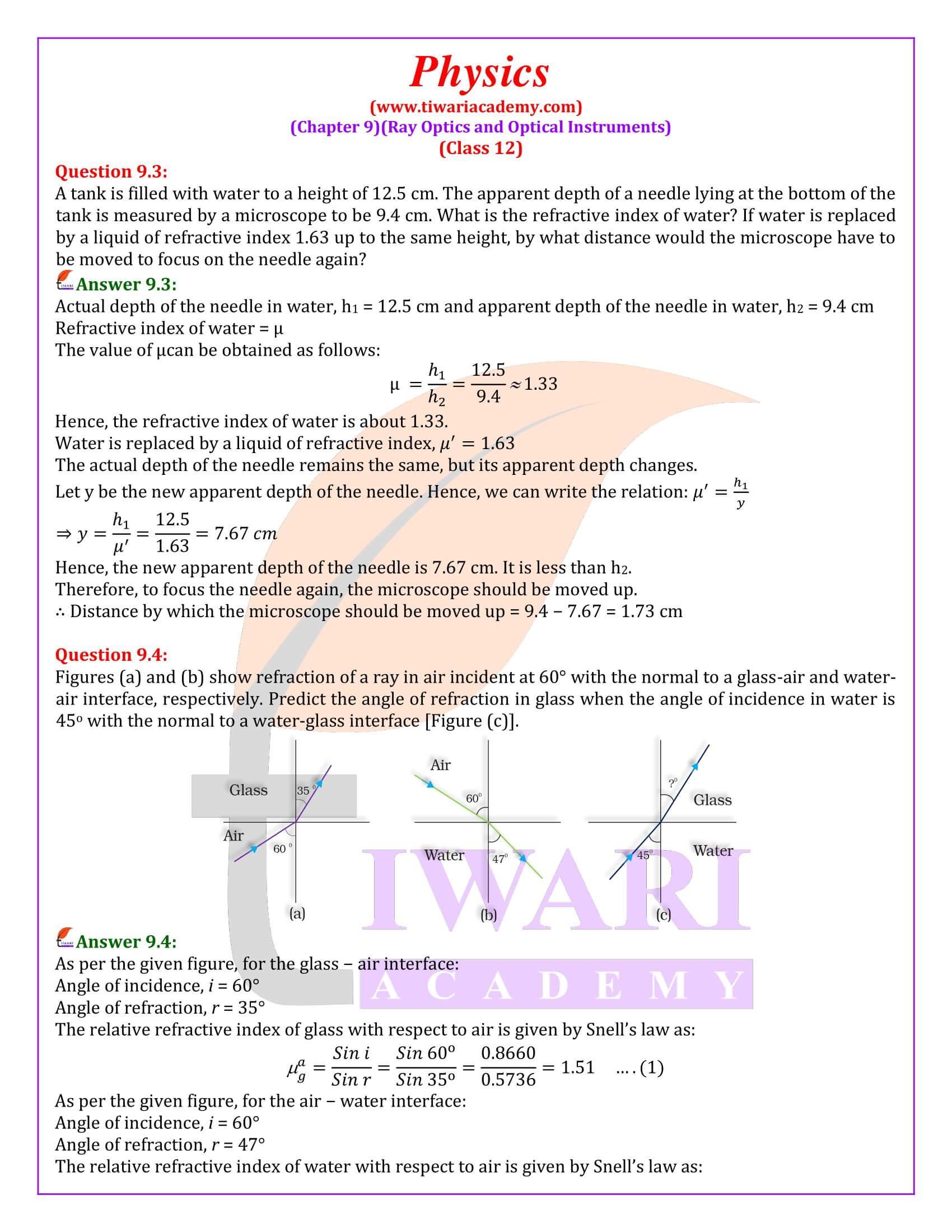 Class 12 Physics Chapter 9 Ray Optics