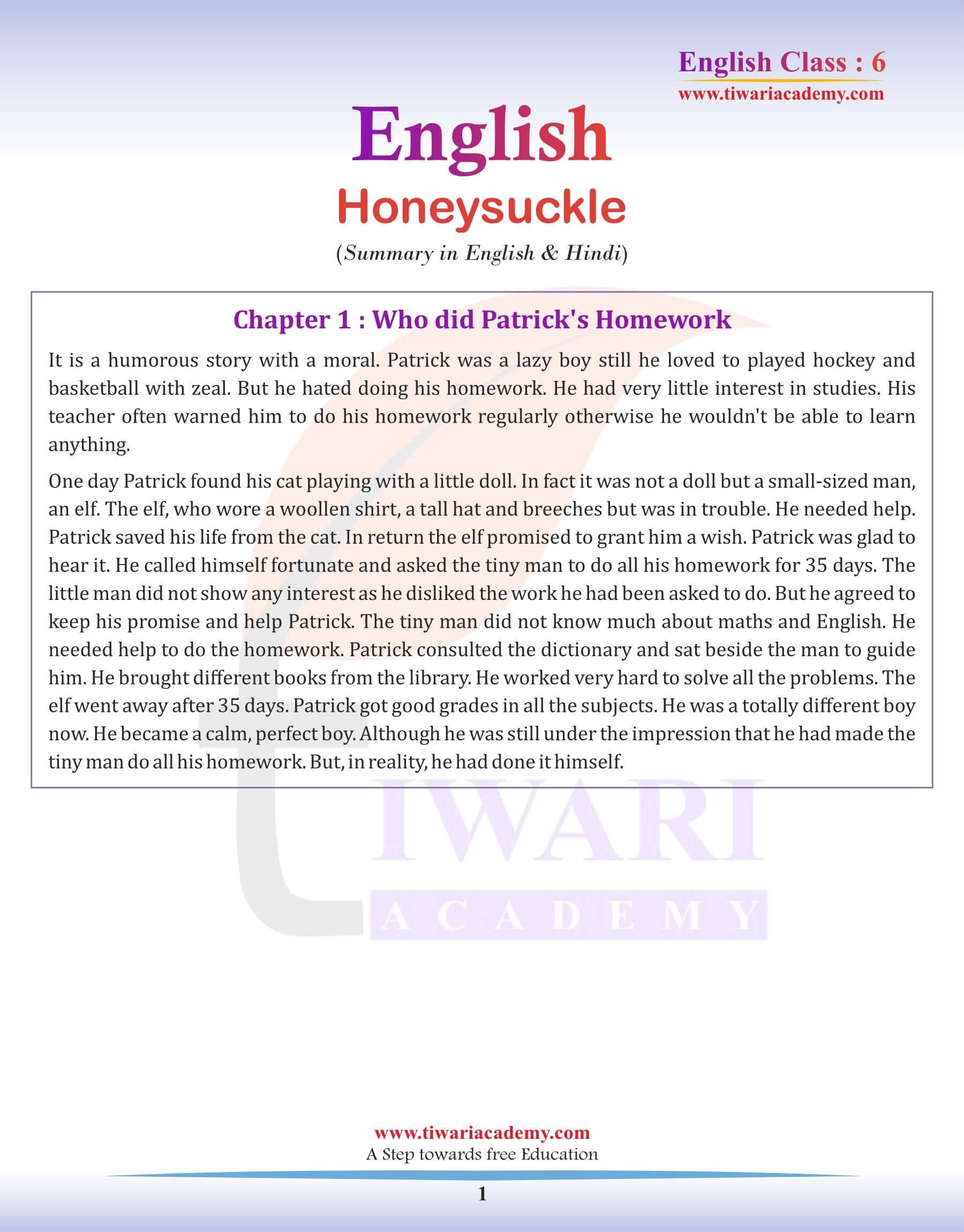 Class 6 English Chapter 1: Summary in English