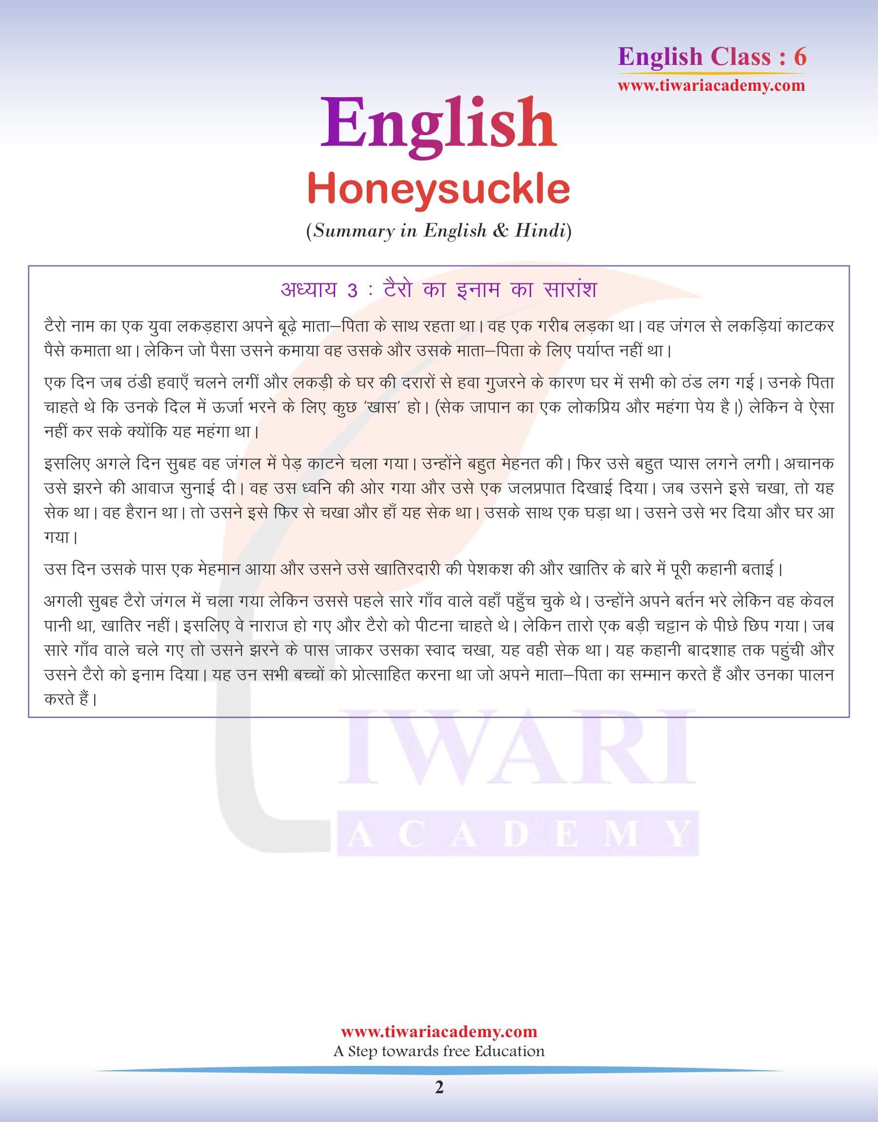 Class 6 English Chapter 3: Summary in Hindi