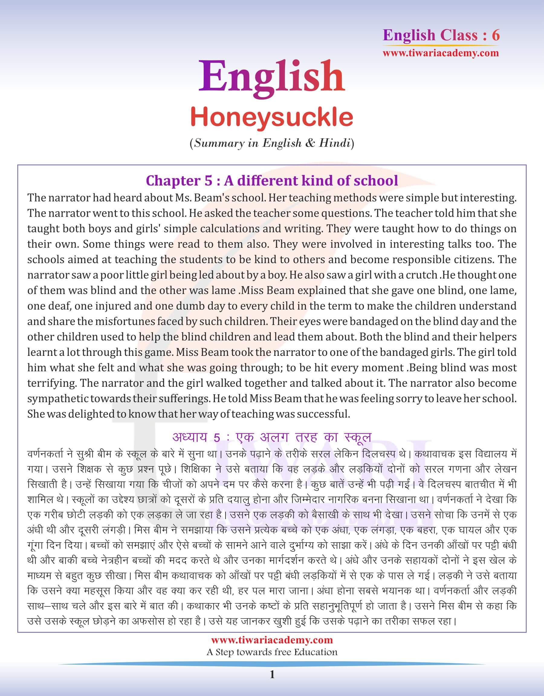 Class 6 English Chapter 5 Summary in Hindi