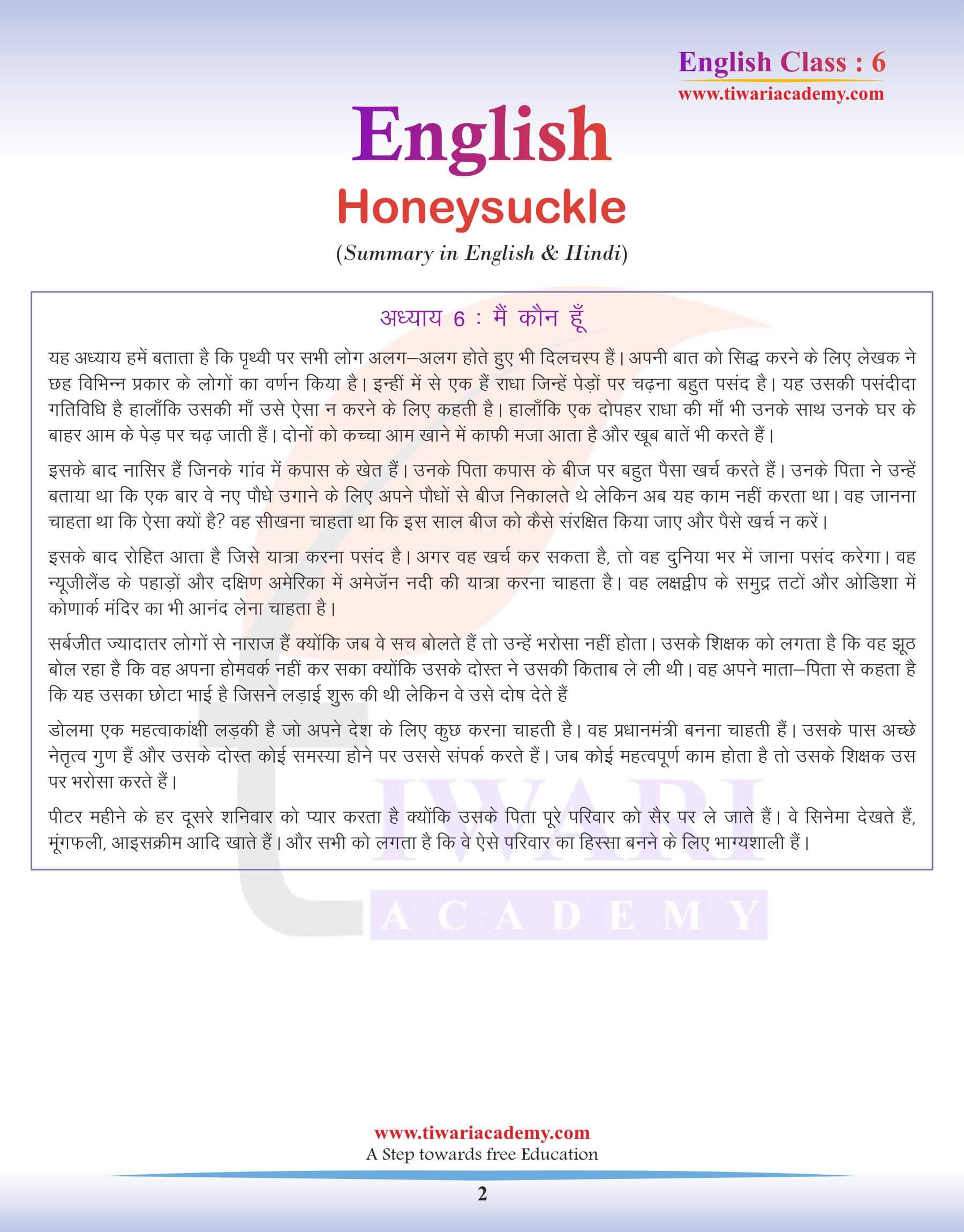 Class 6 English Chapter 6 Summary in Hindi