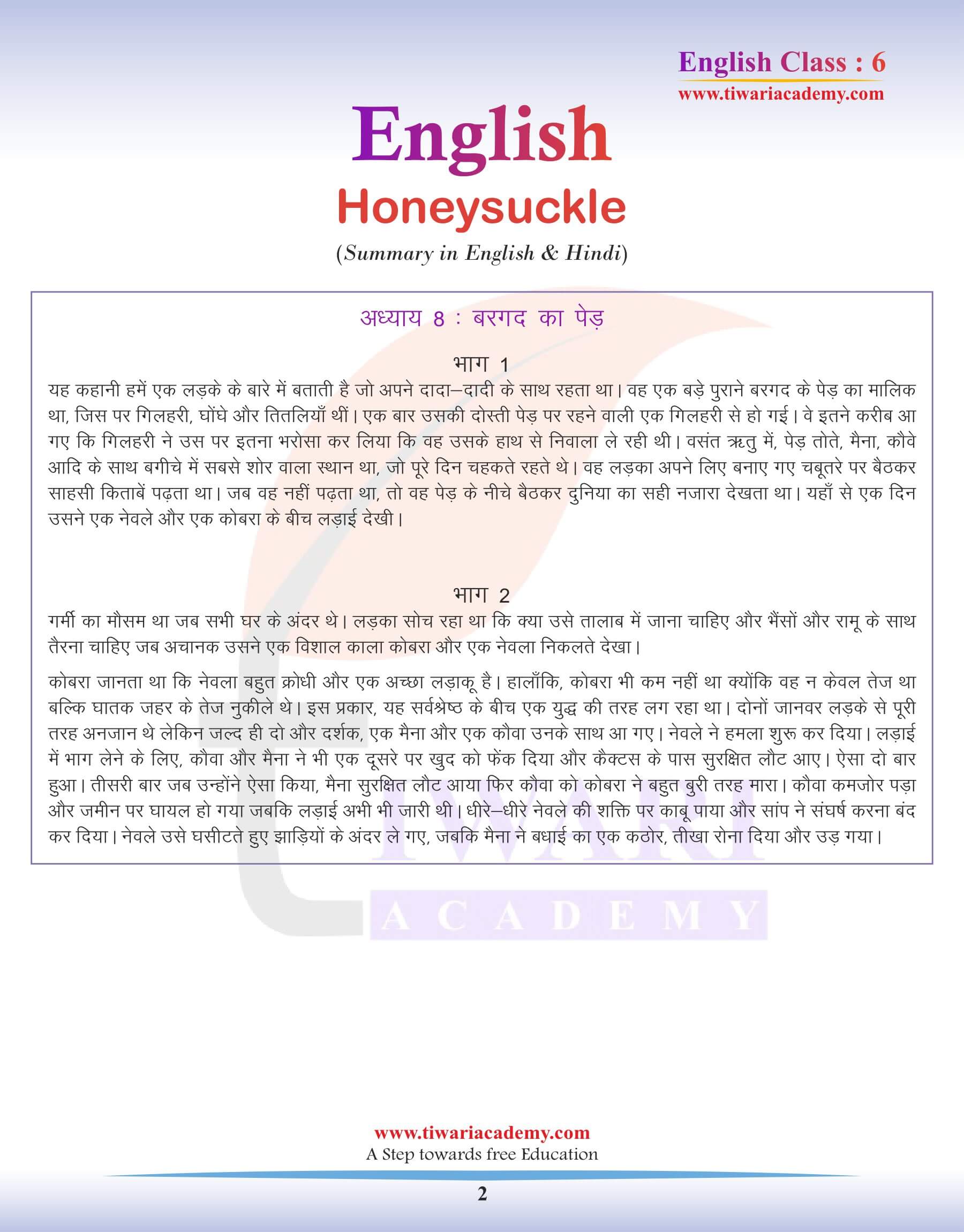 Class 6 English Chapter 8 Summary in Hindi Medium