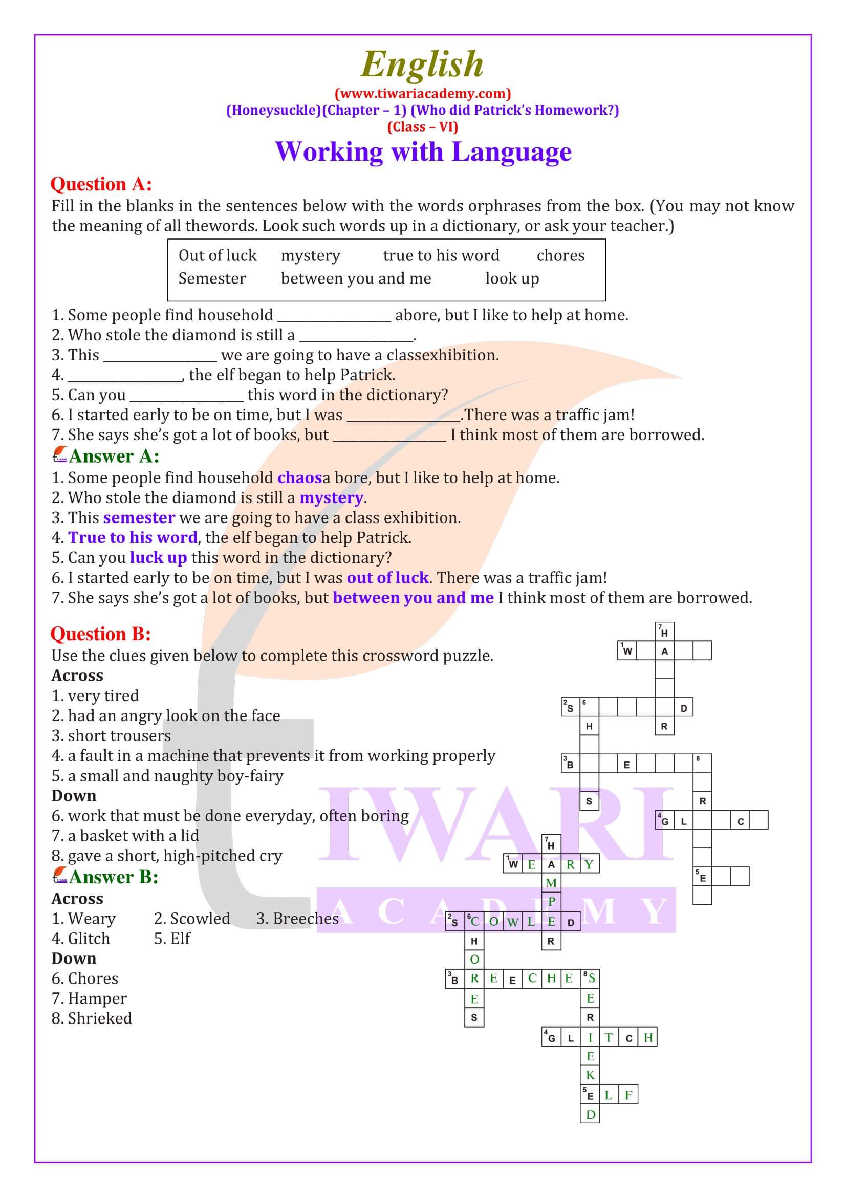 Class 6 English Chapter 1