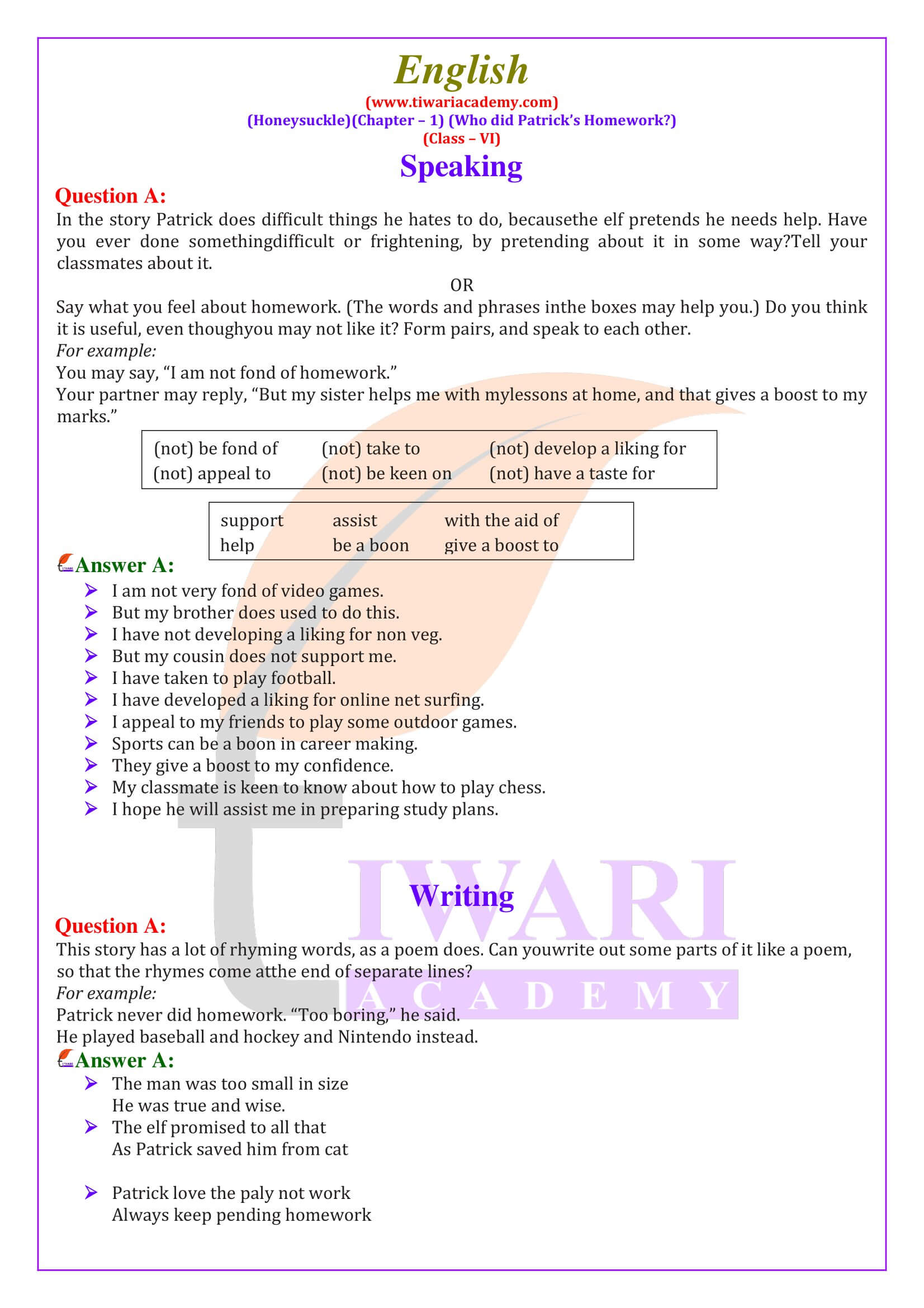 Class 6 English Chapter 1 Solutions