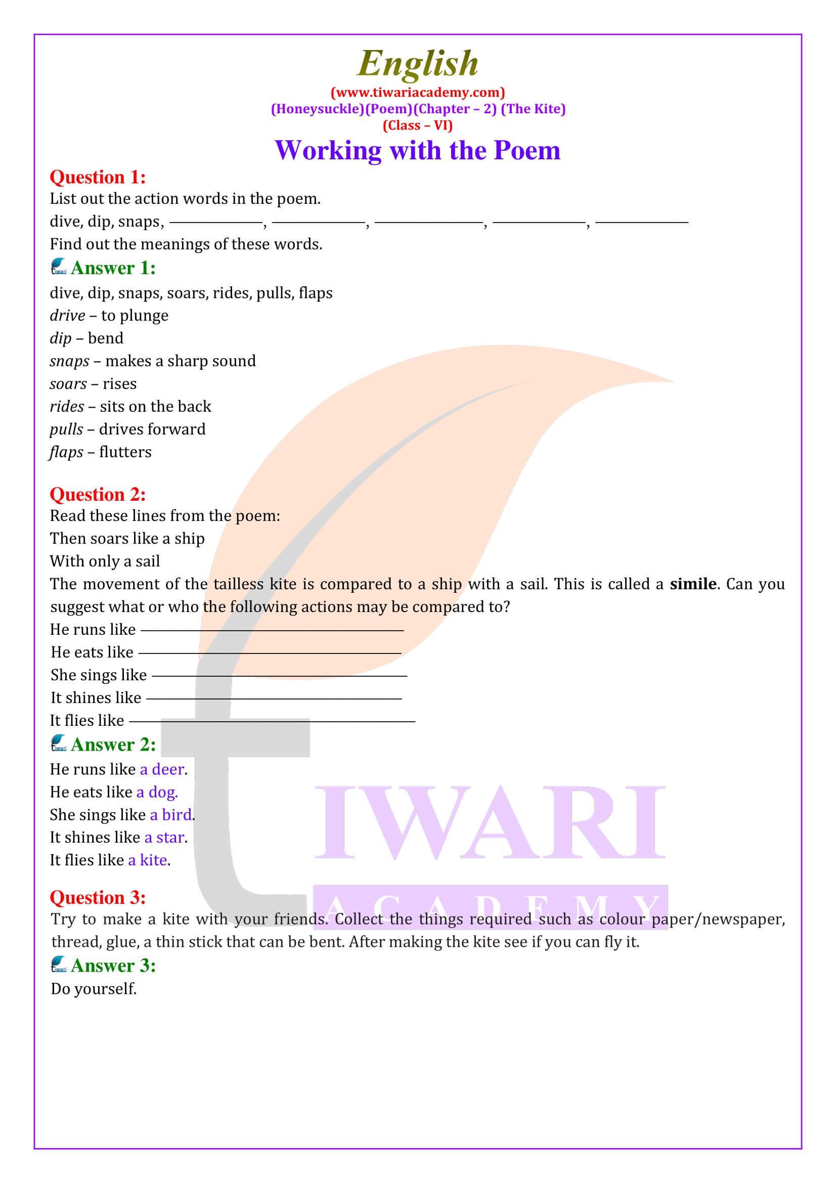 NCERT Solutions for Class 6 English Honeysuckle Chapter 2 Poem