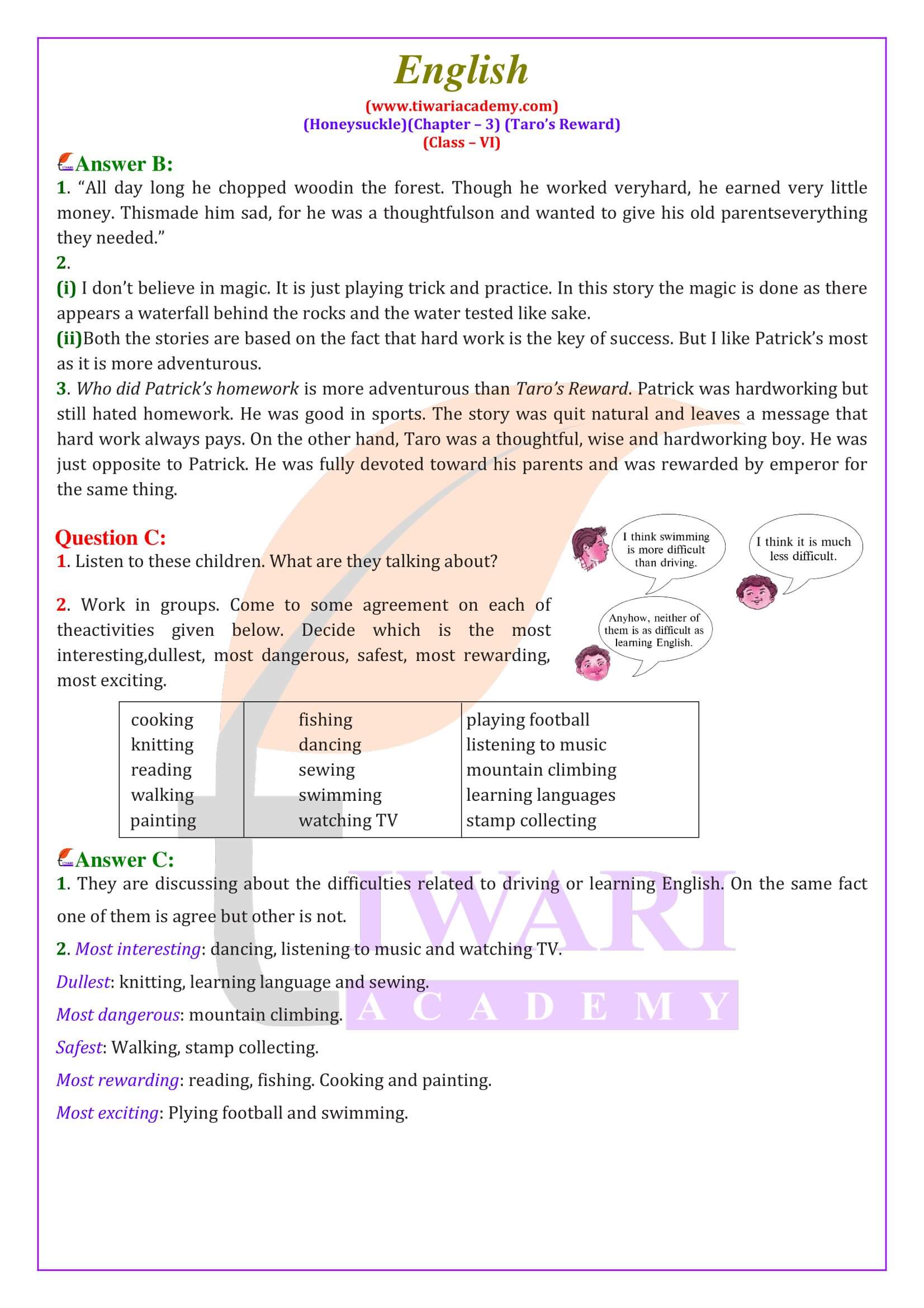 NCERT Solutions for Class 6 English Honeysuckle Chapter 3