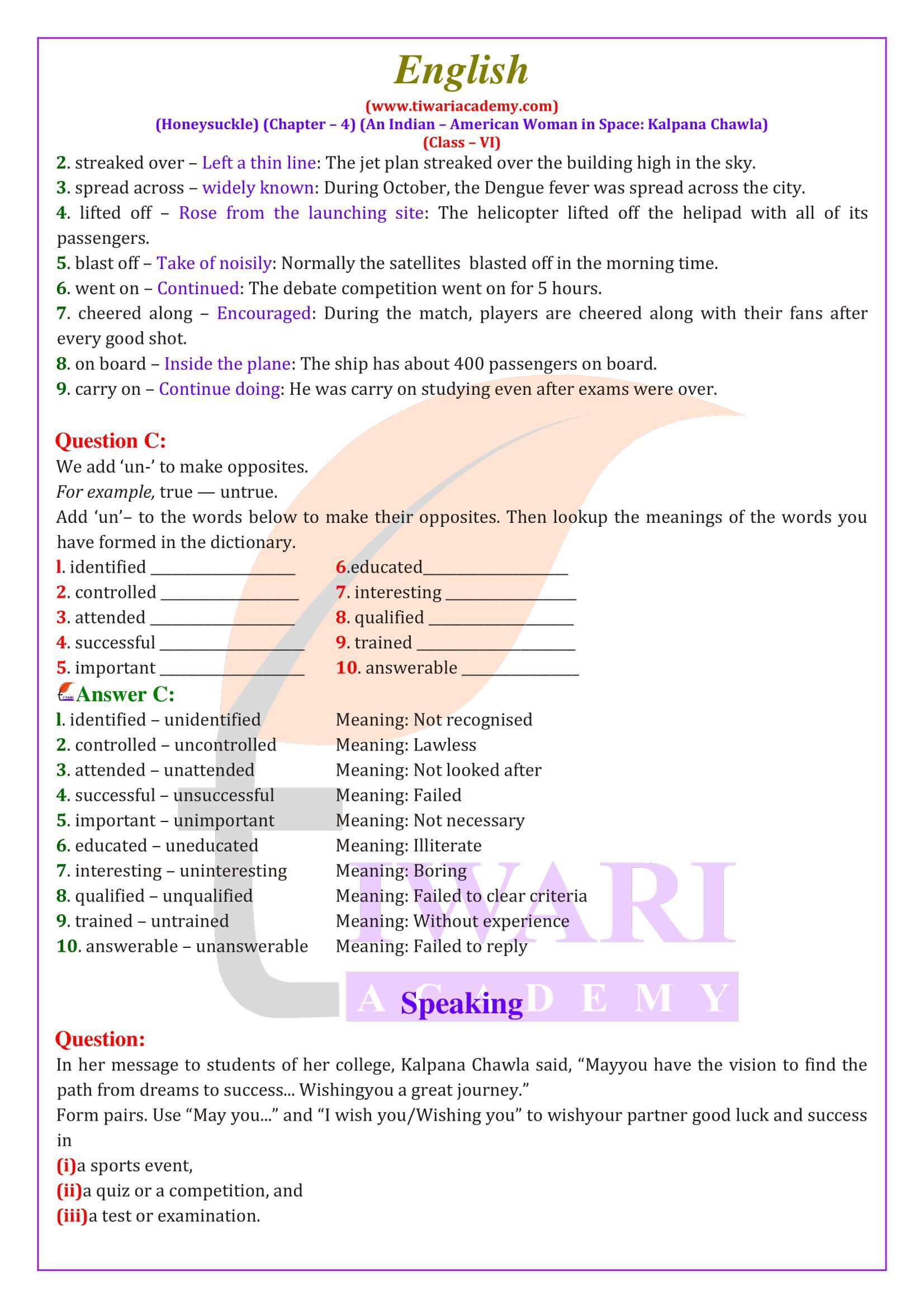 NCERT Solutions for Class 6 English Honeysuckle Chapter 4