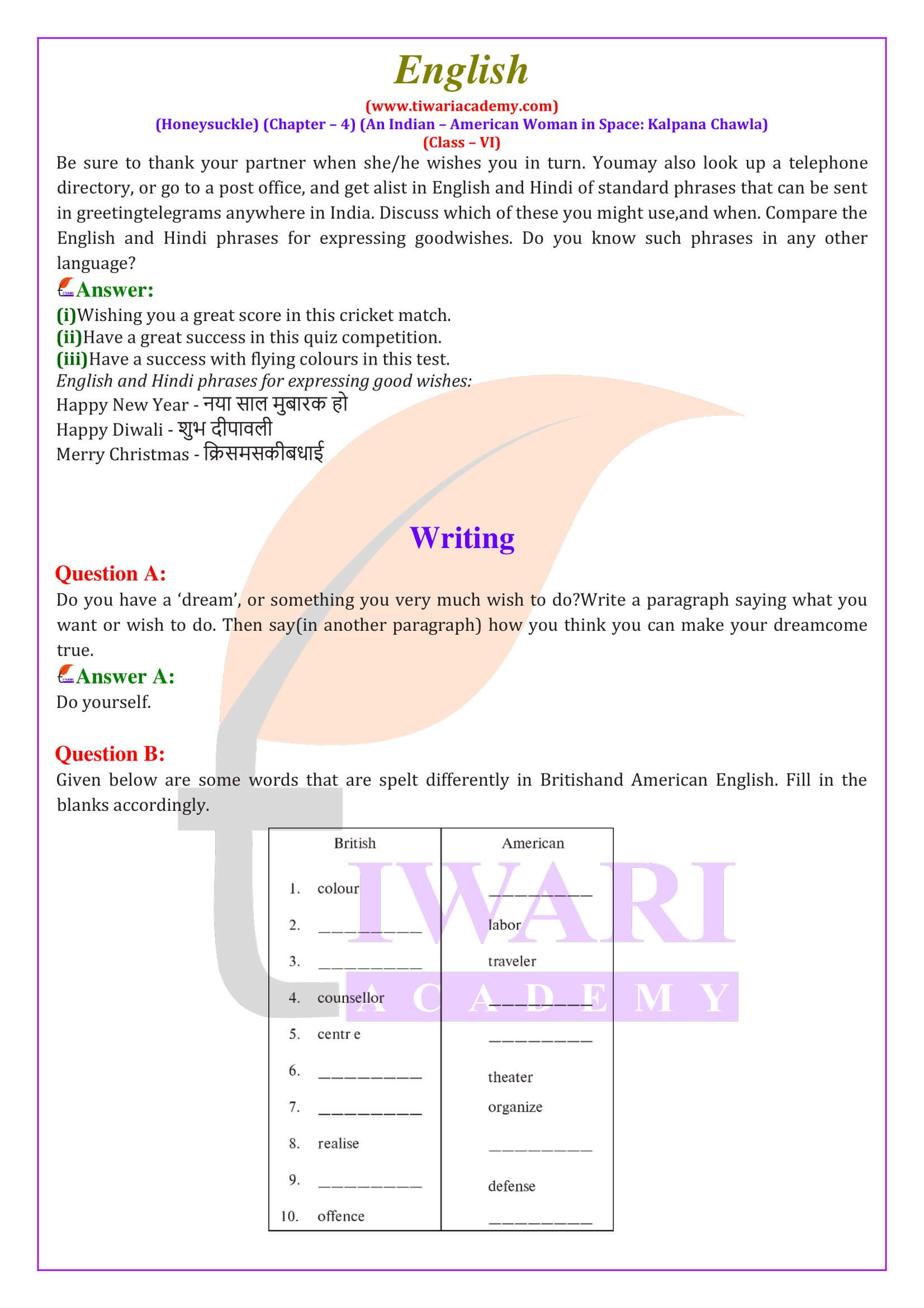 Class 6 English Honeysuckle Chapter 4