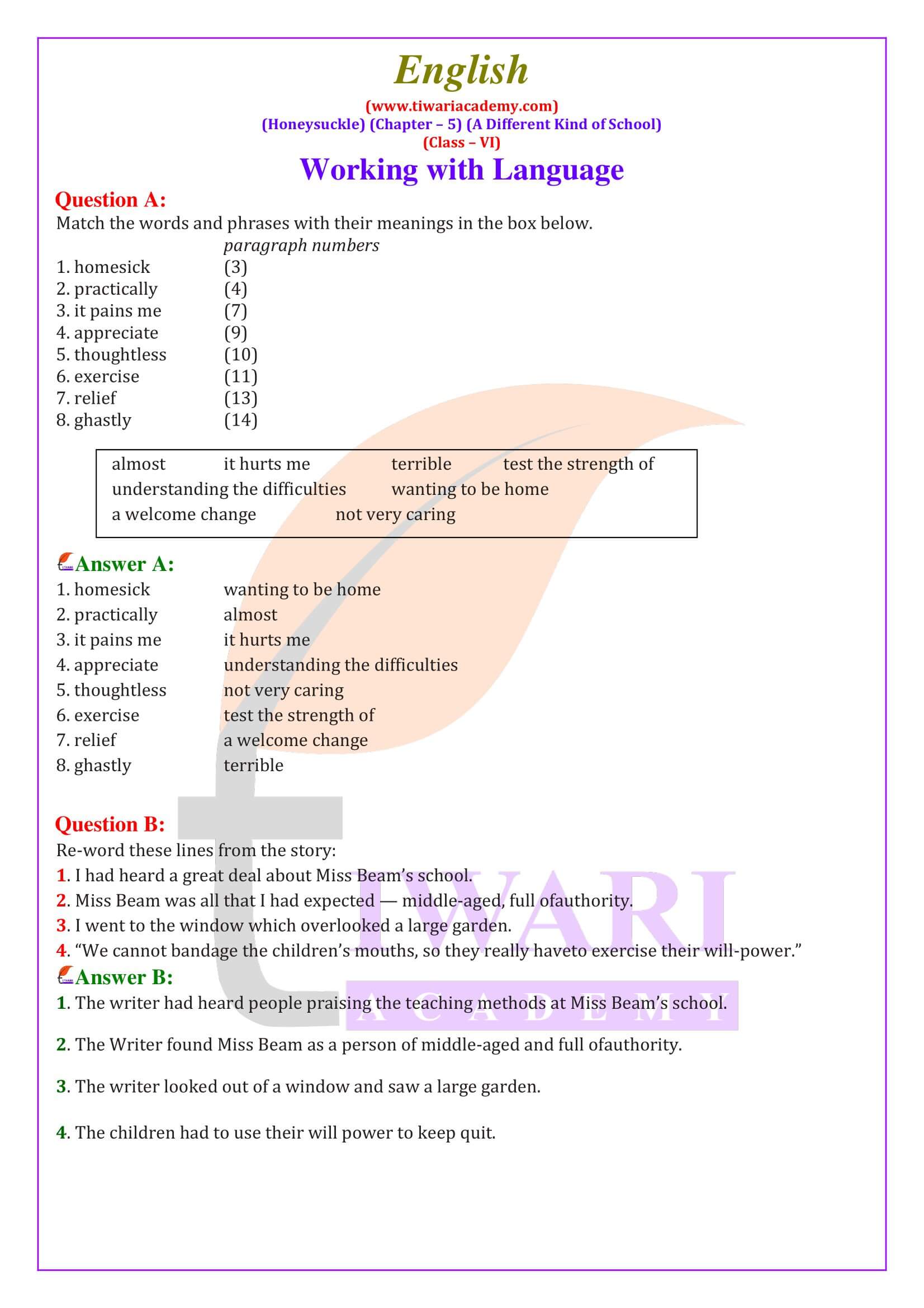 NCERT Solutions for Class 6 English Honeysuckle Chapter 5