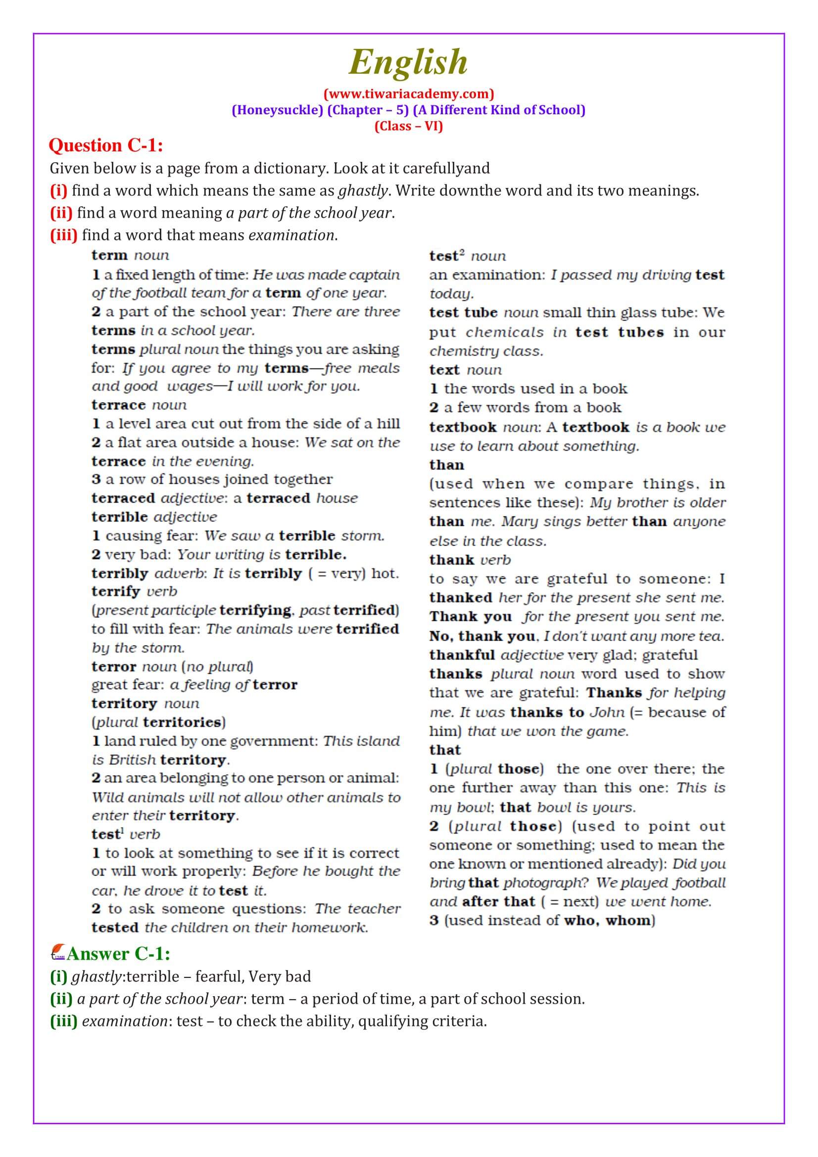 NCERT Solutions for Class 6 English Honeysuckle Chapter 5 Guide