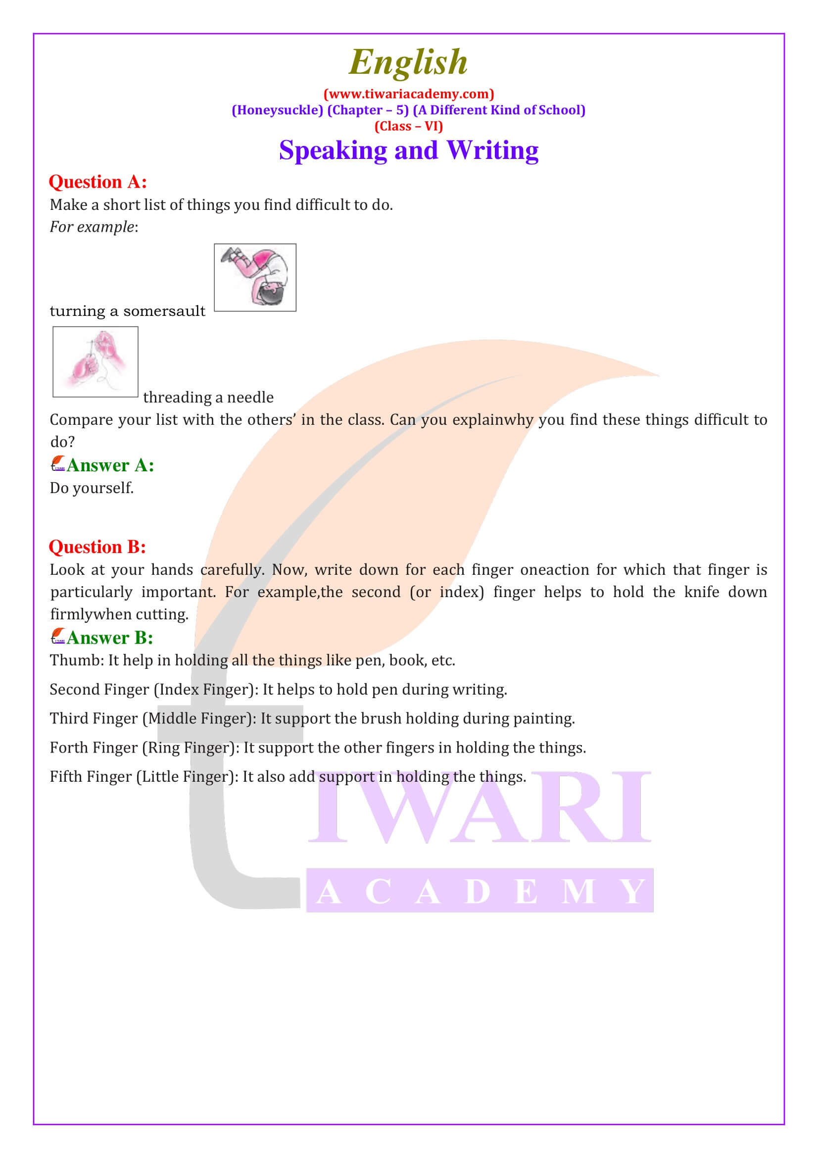 Class 6 English Honeysuckle Chapter 5