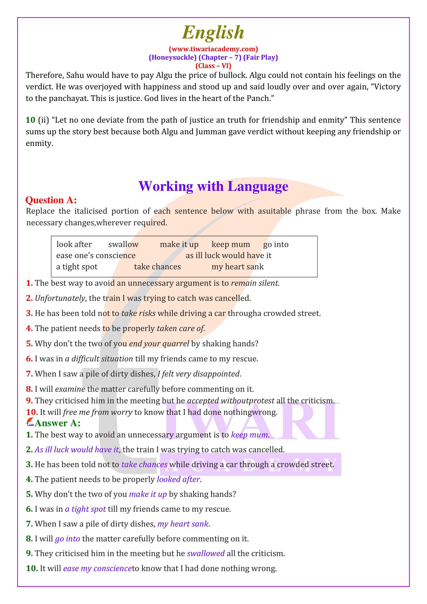 NCERT Solutions for Class 6 English Honeysuckle Chapter 7 revised