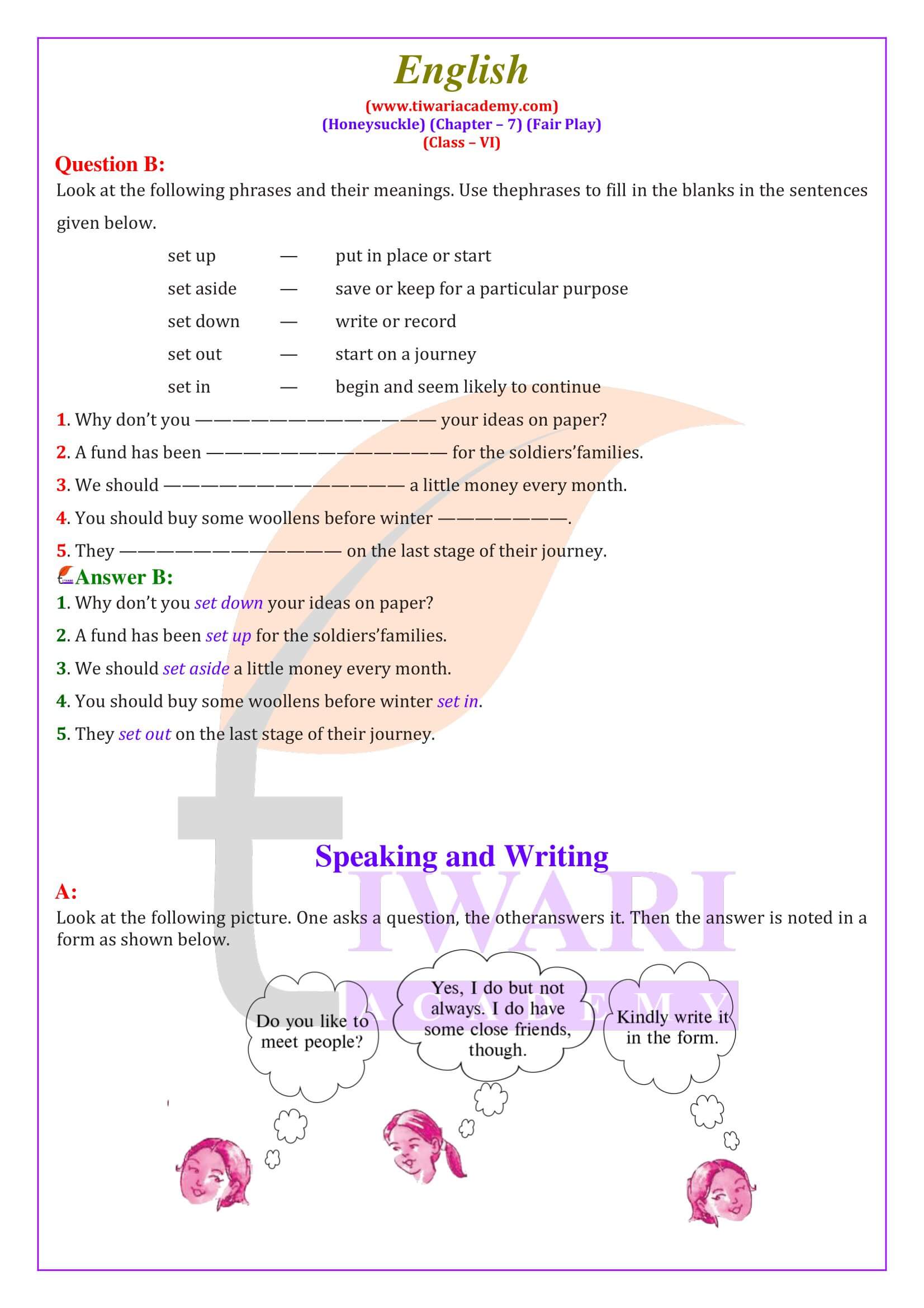 NCERT Solutions for Class 6 English Honeysuckle Chapter 7 for new session