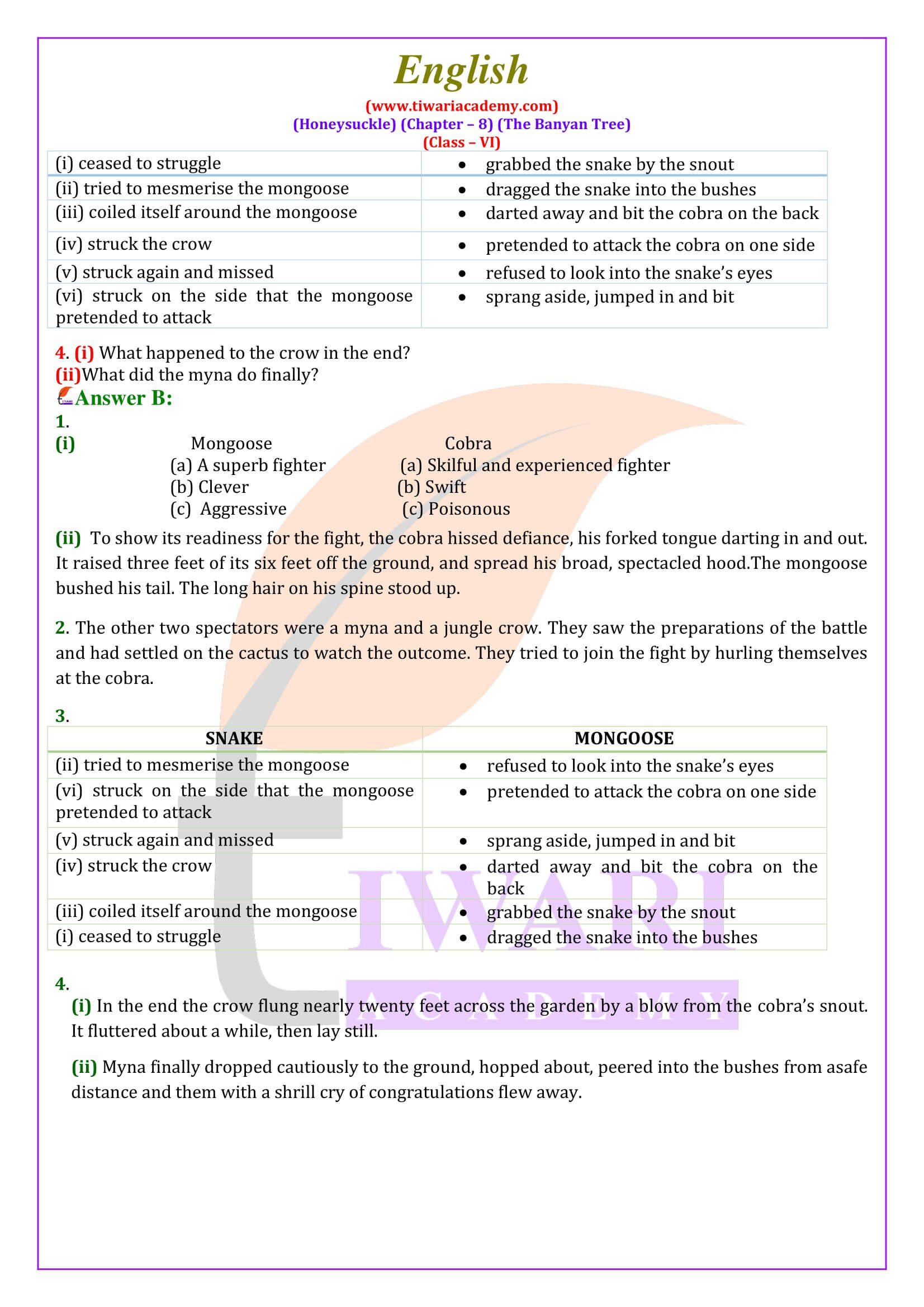 NCERT Solutions for Class 6 English Honeysuckle Chapter 8 Question Answers