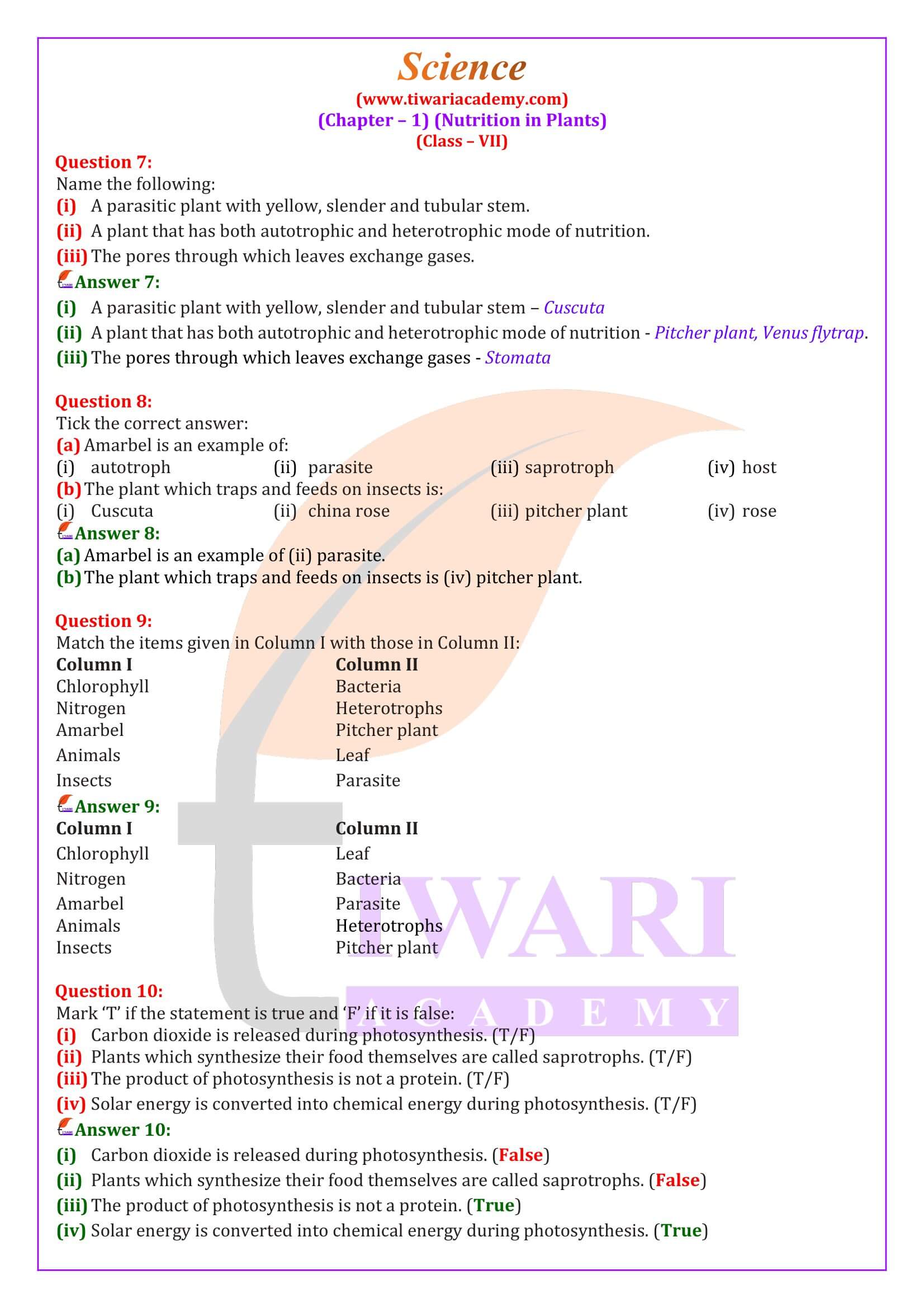 NCERT Solutions for Class 7 Science Chapter 1 in English Medium