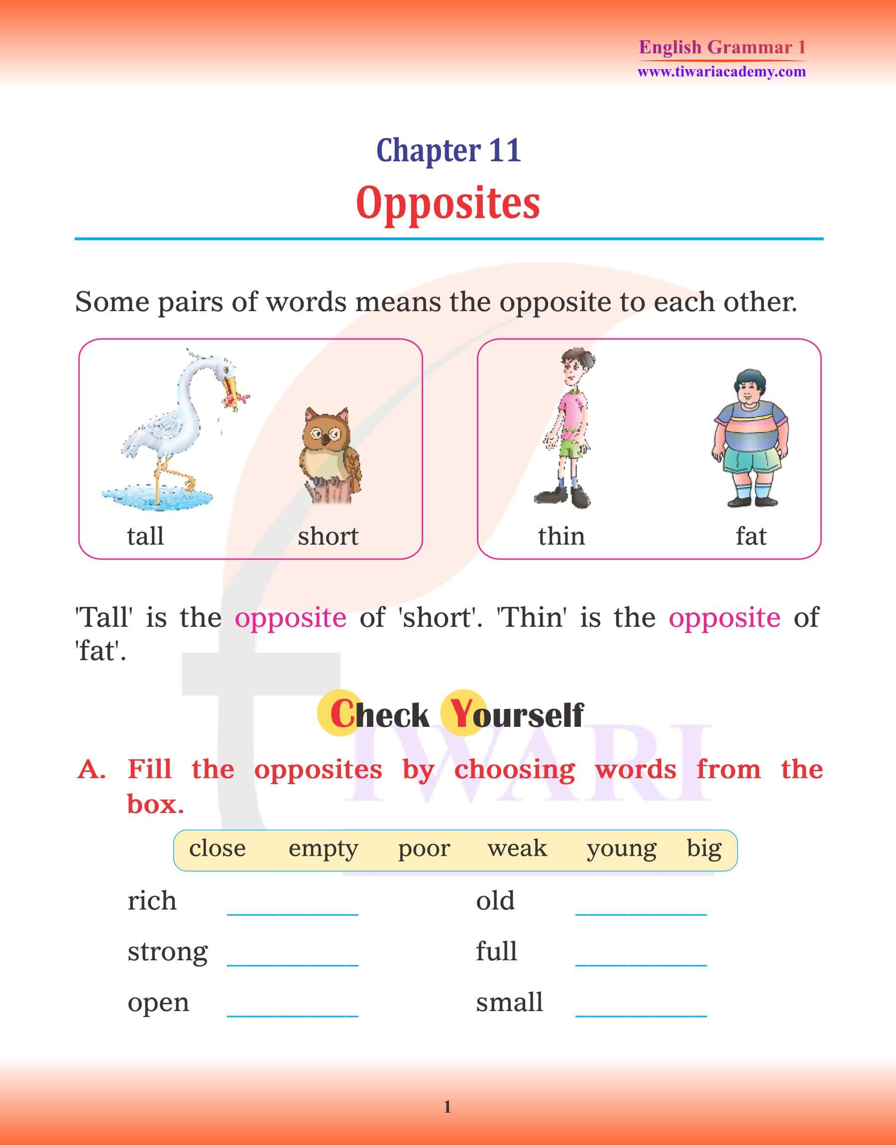 Class 1 English Grammar Chapter 11 Opposite Words