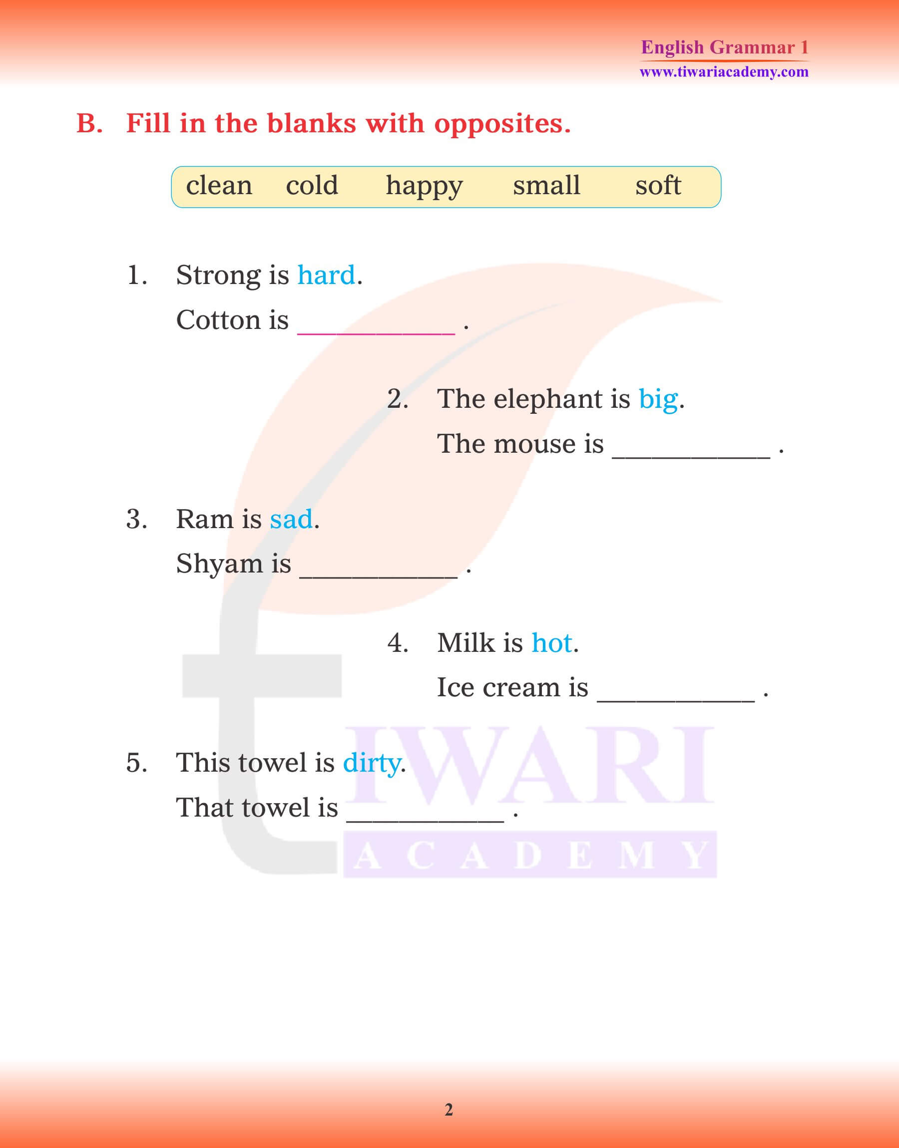 Class 1 English Grammar Opposite Words