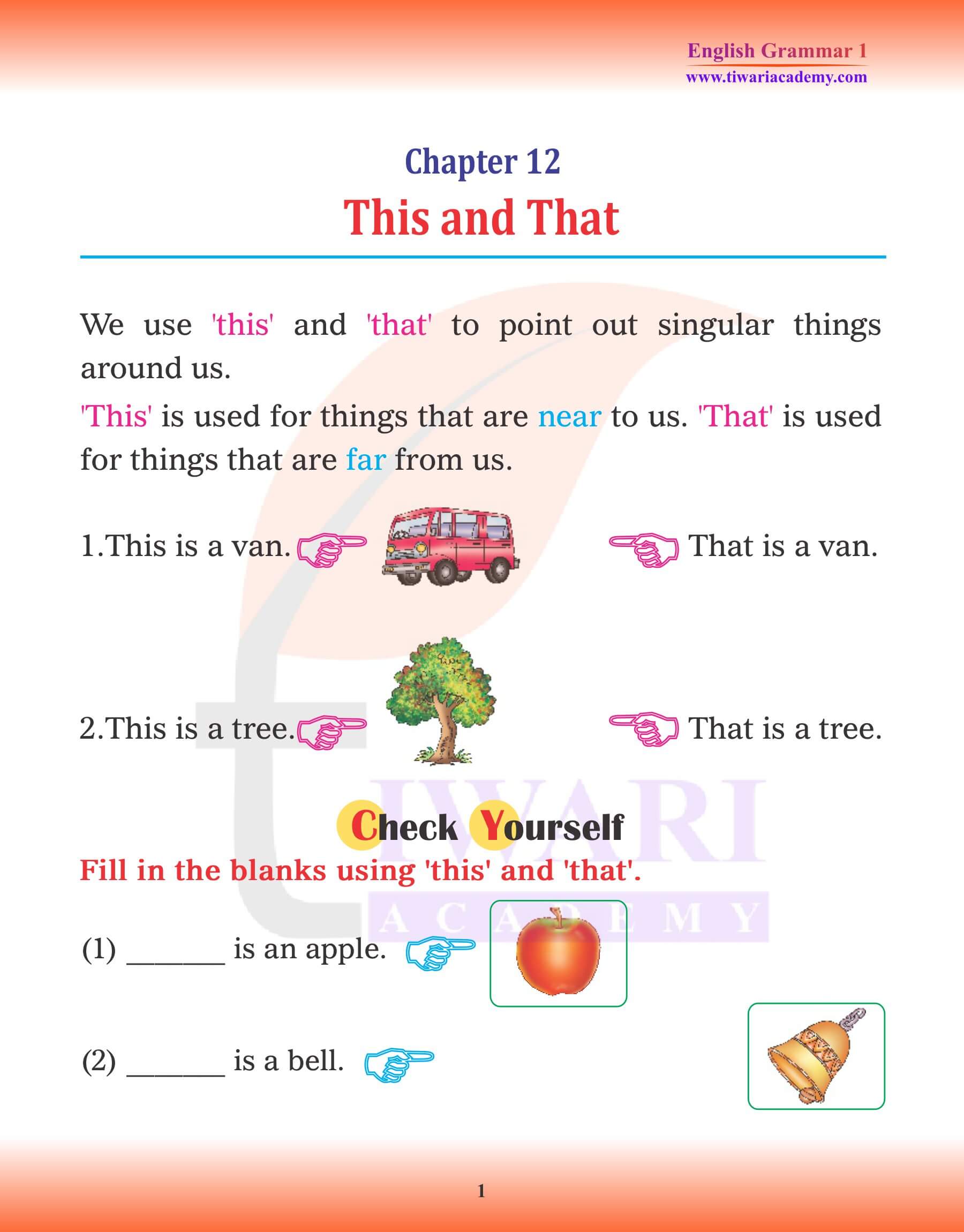 Class 1 English Grammar Chapter 12 This and That