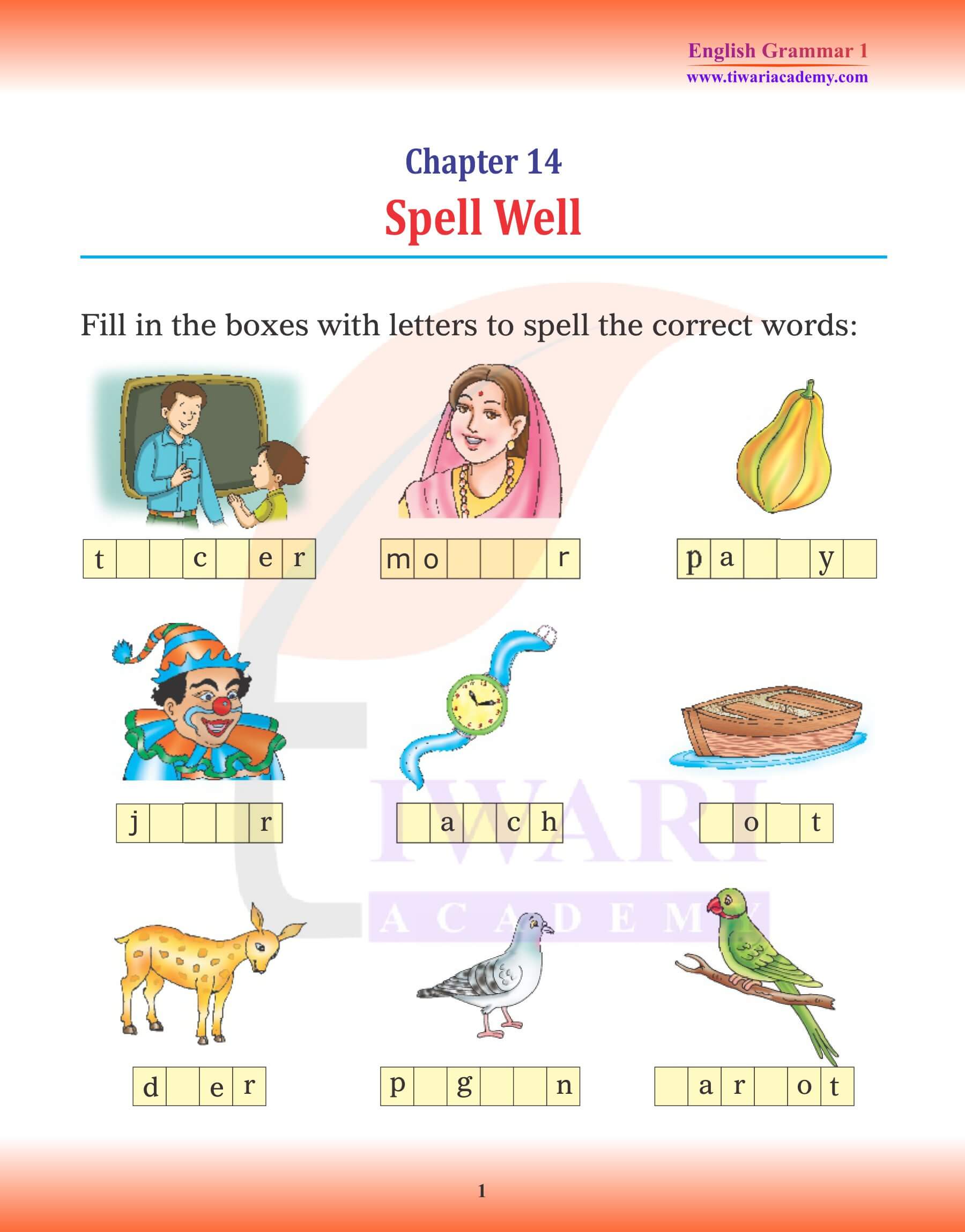 Class 1 English Grammar Chapter 14 Spell Well