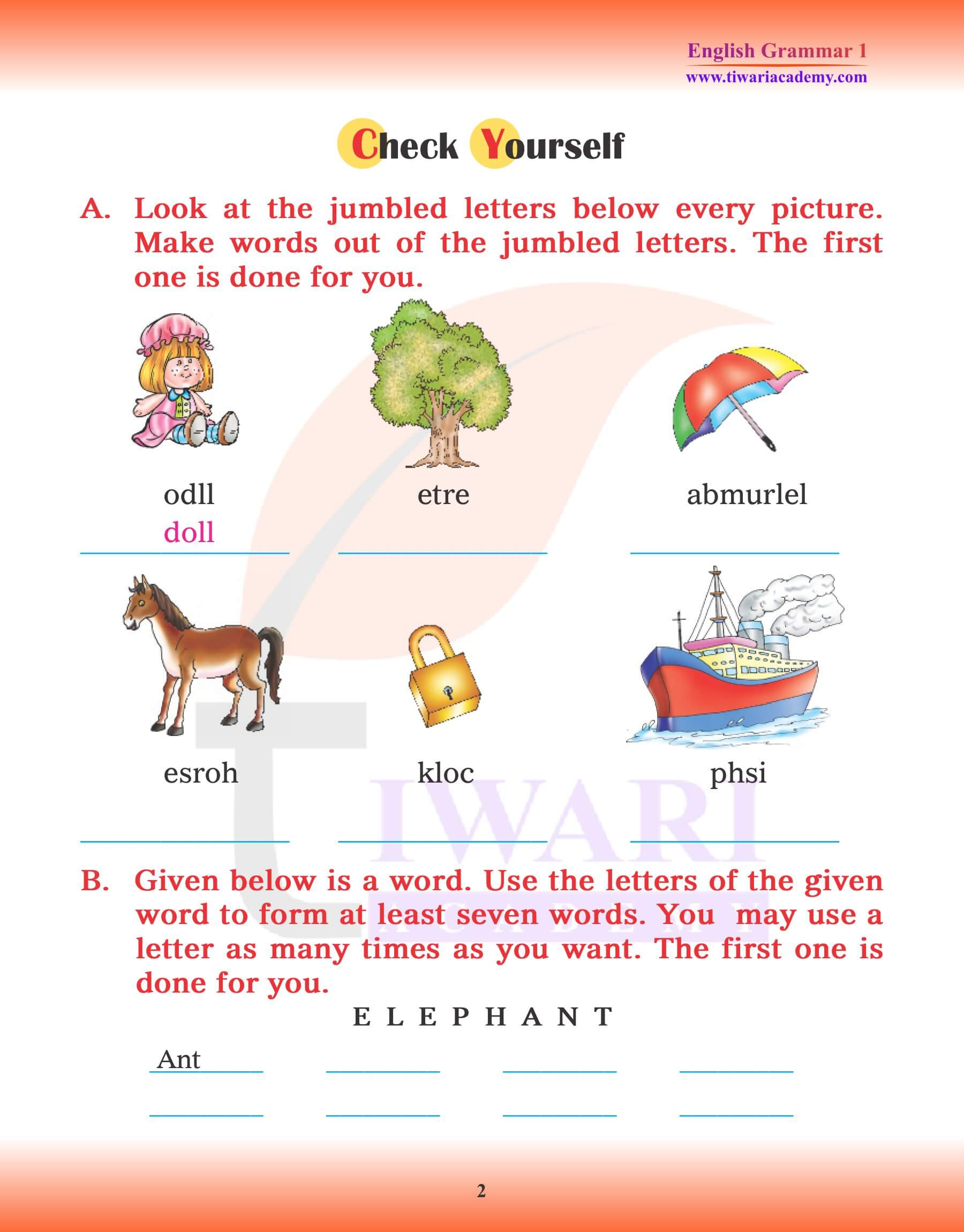 Class 1 English Grammar Spell Well