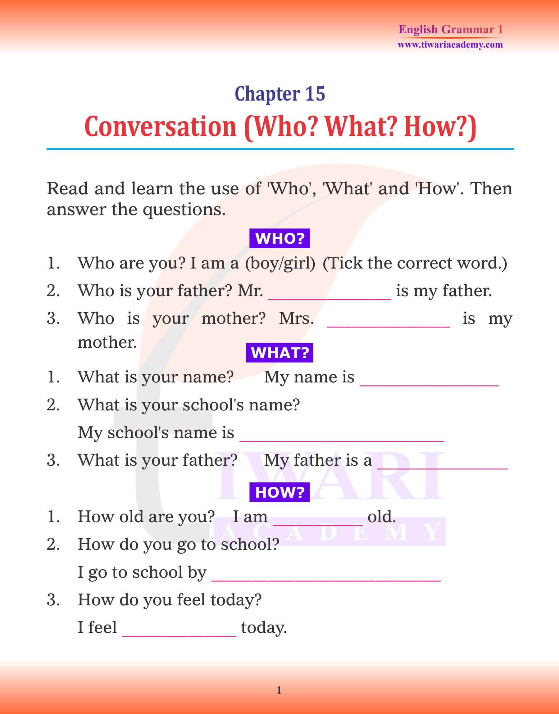 Class 1 English Grammar Chapter 15 Conversation