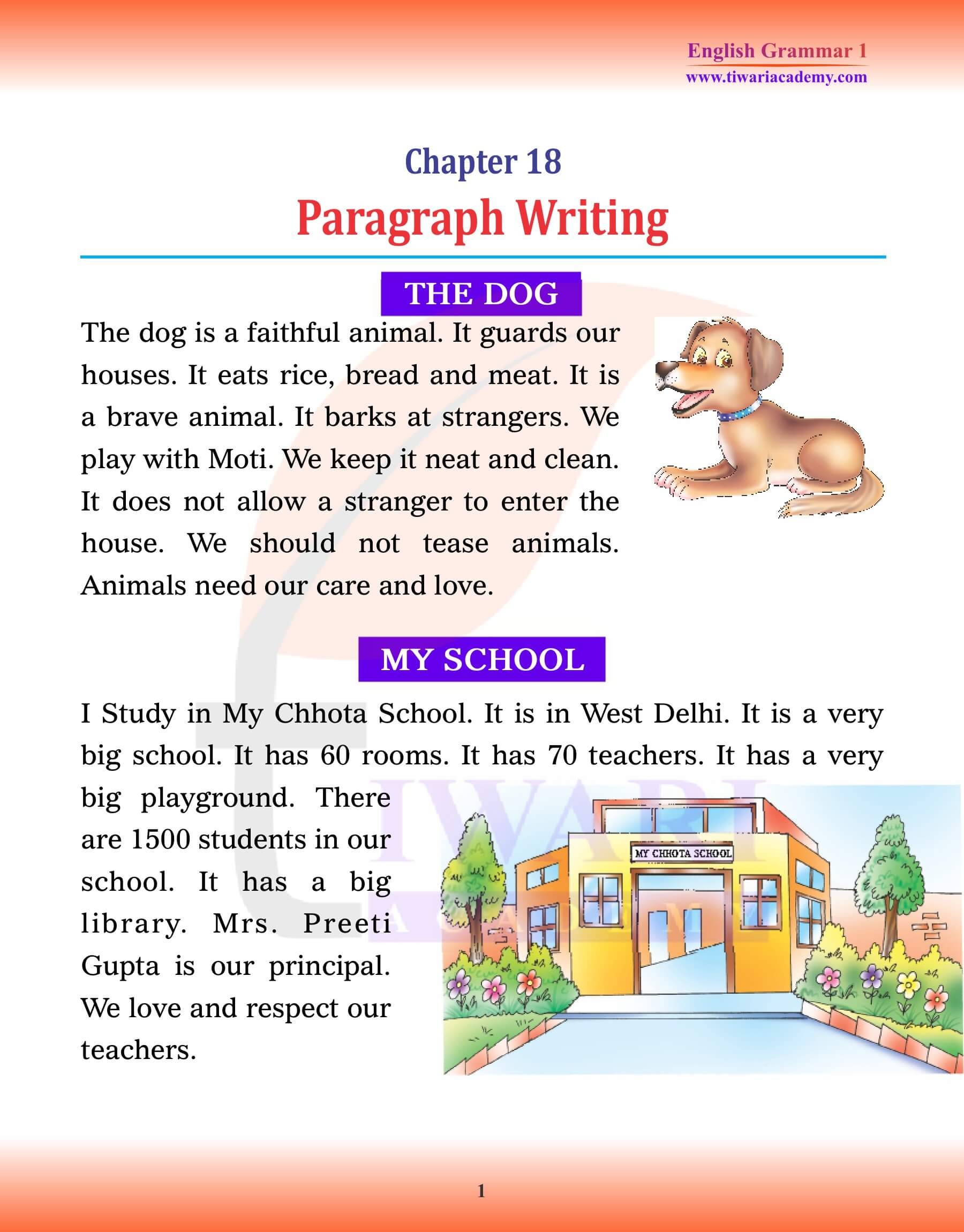 Class 1 English Grammar Chapter 18 Paragraph Writing