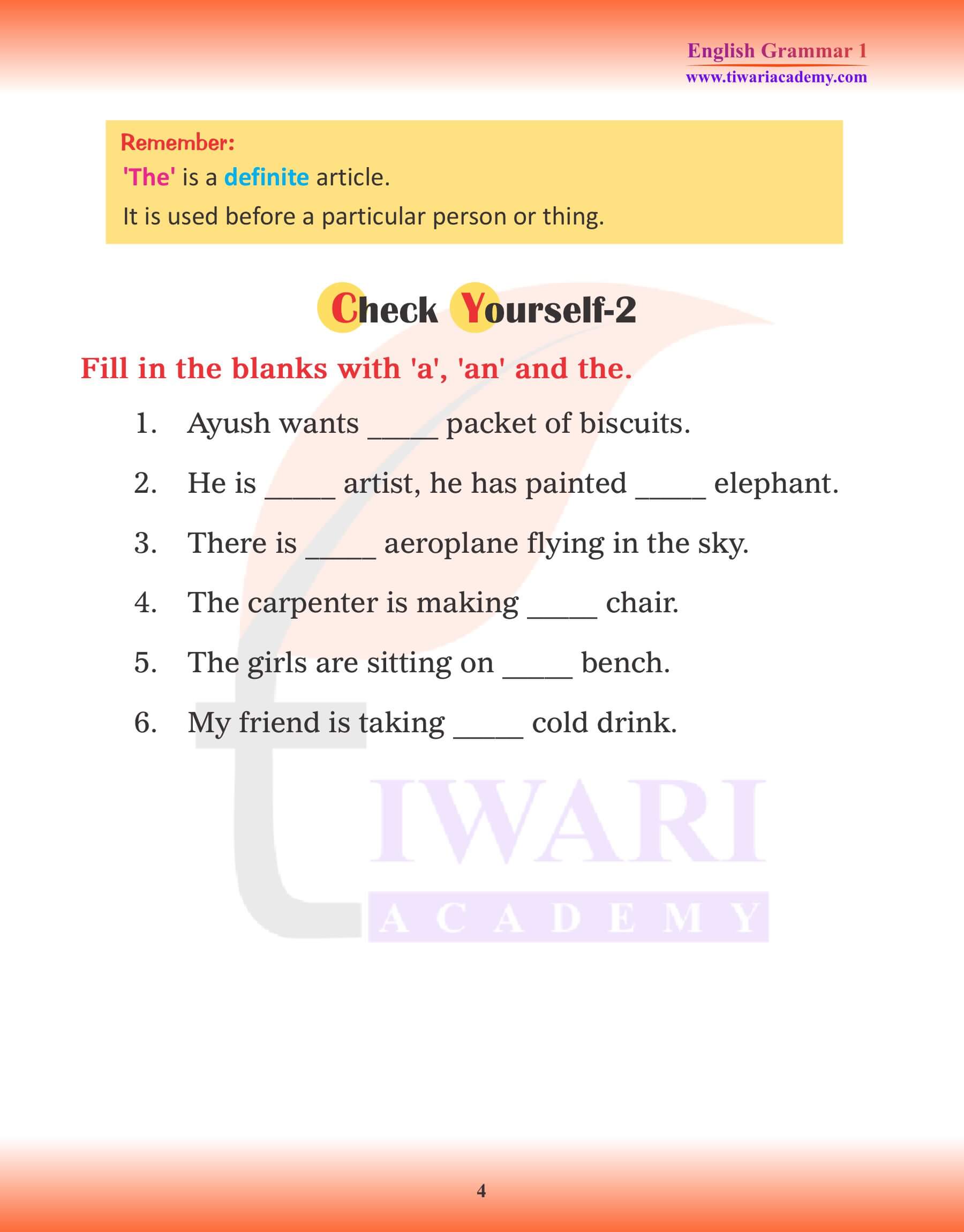 Class 1 English Grammar Articles exercises