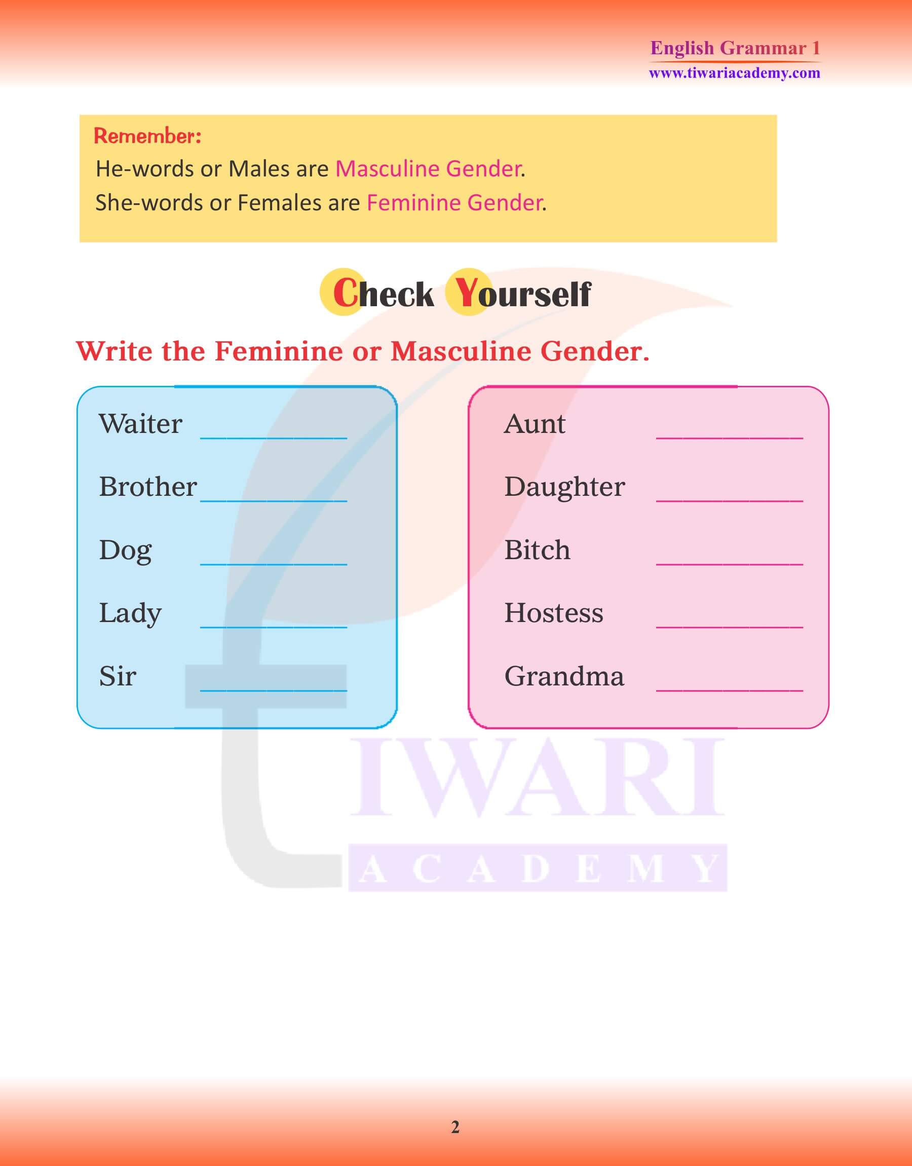 Class 1 English Grammar Chapter 6 Gender He or She