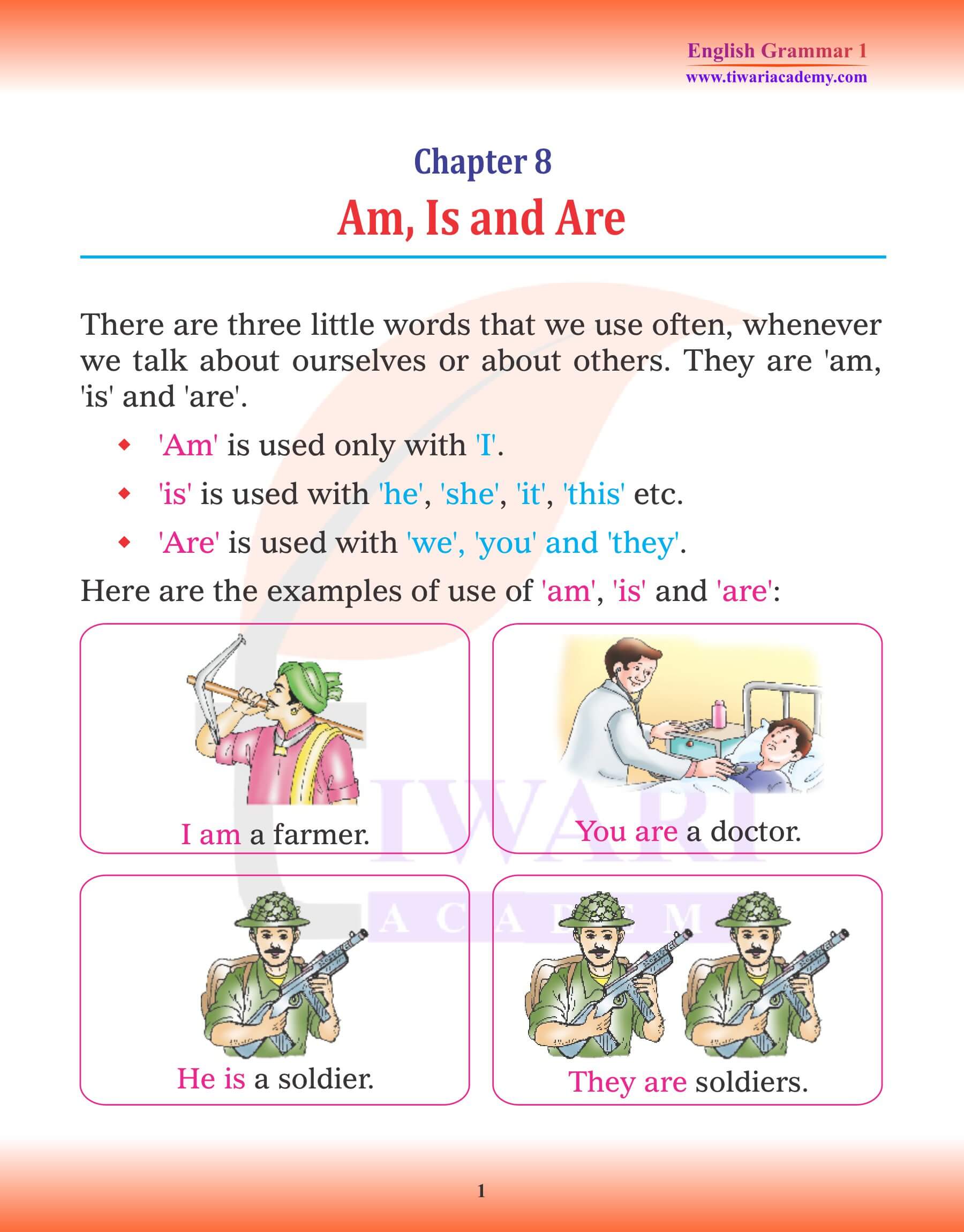 Class 1 English Grammar Chapter 8 Am, Is, and Are