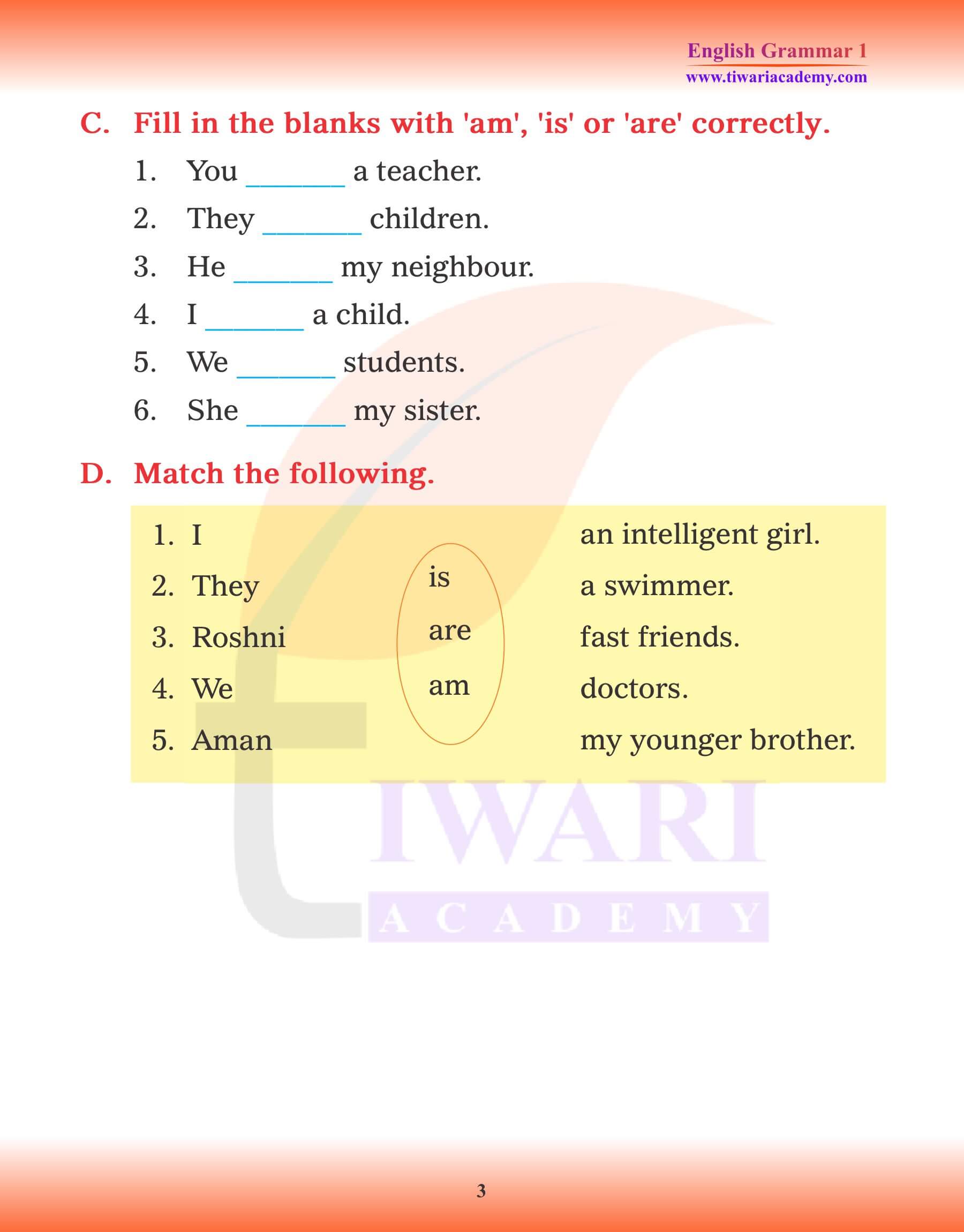 Class 1 Grammar Chapter 8 Am, Is, and Are