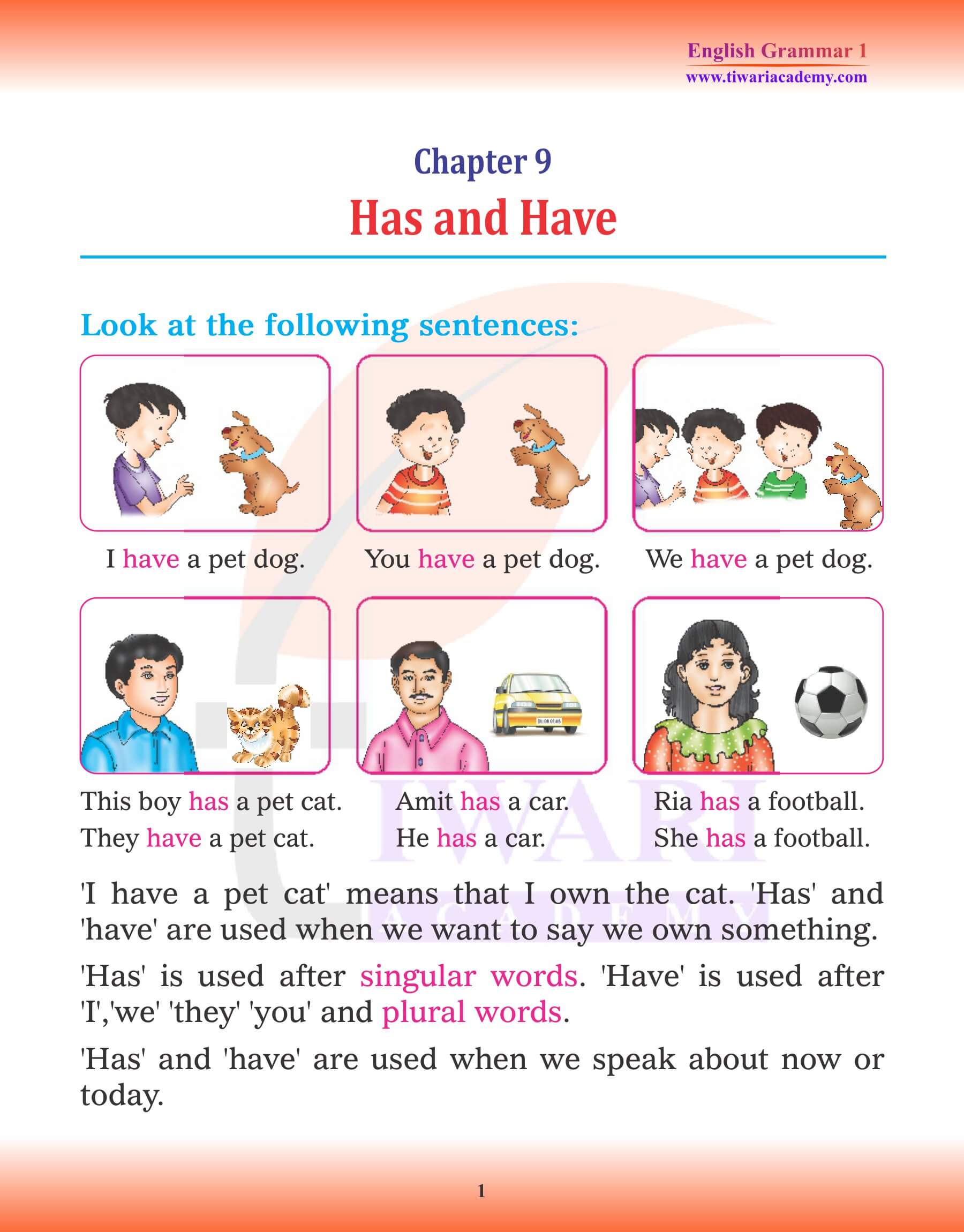Class 1 English Grammar Chapter 9 Has and Have