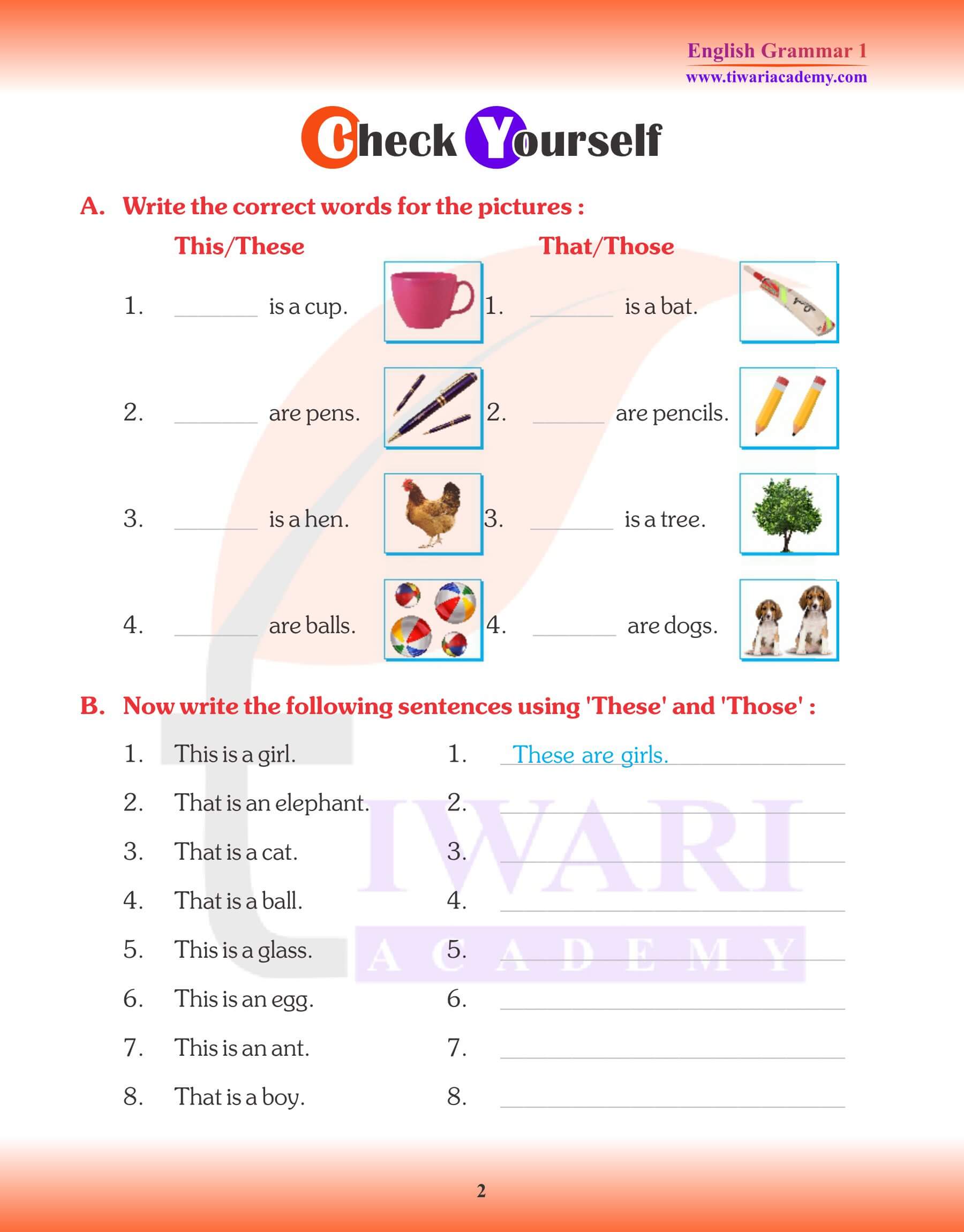 Class 1 English Grammar Chapter 13 These and Those Workbook