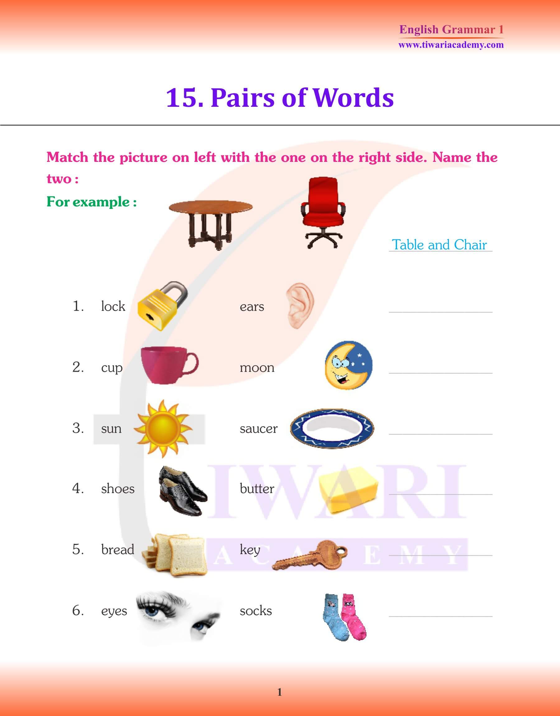 Class 1 English Grammar Chapter 15 Pair words