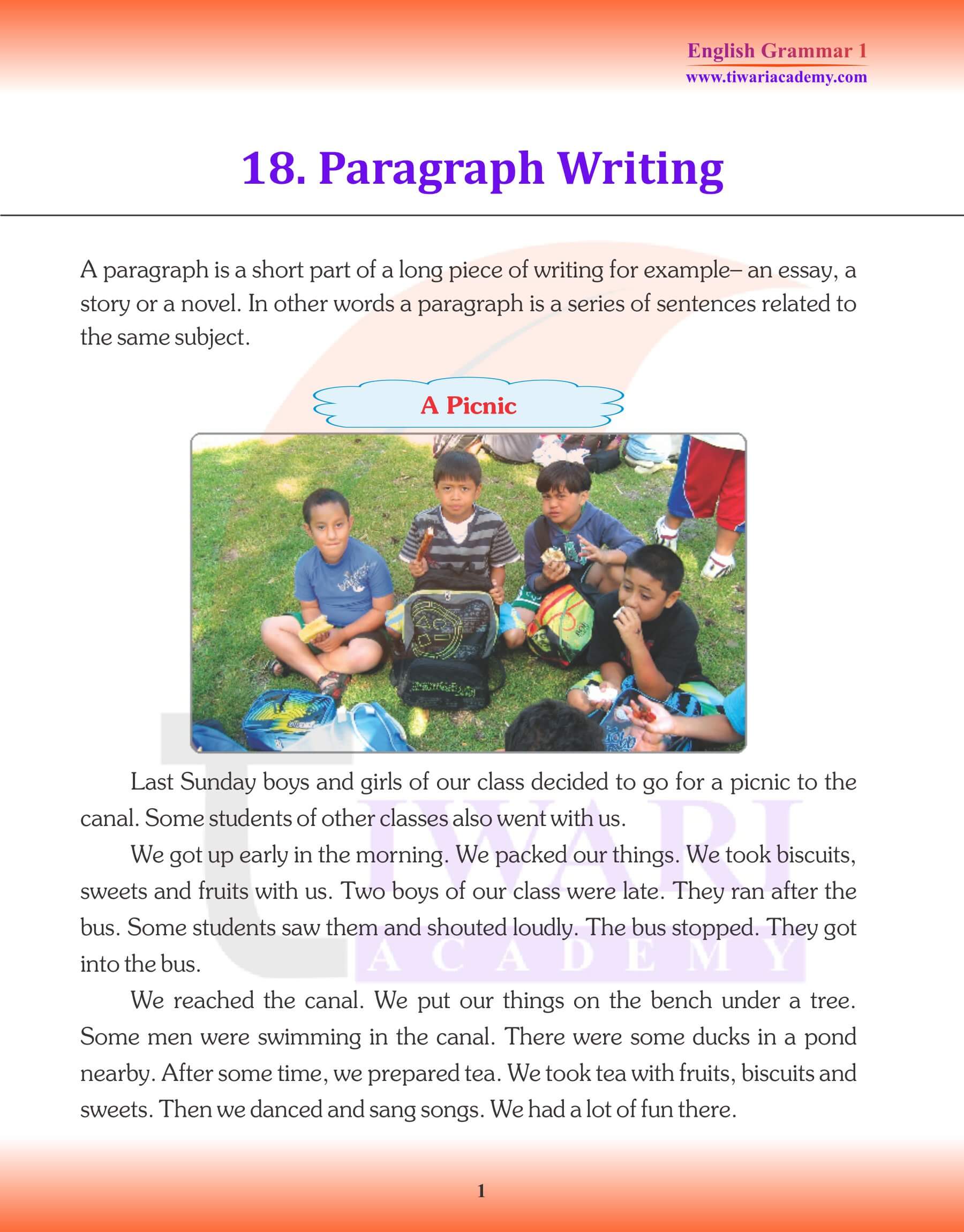 Class 1 English Grammar Chapter 18 Paragraph Writing Examples
