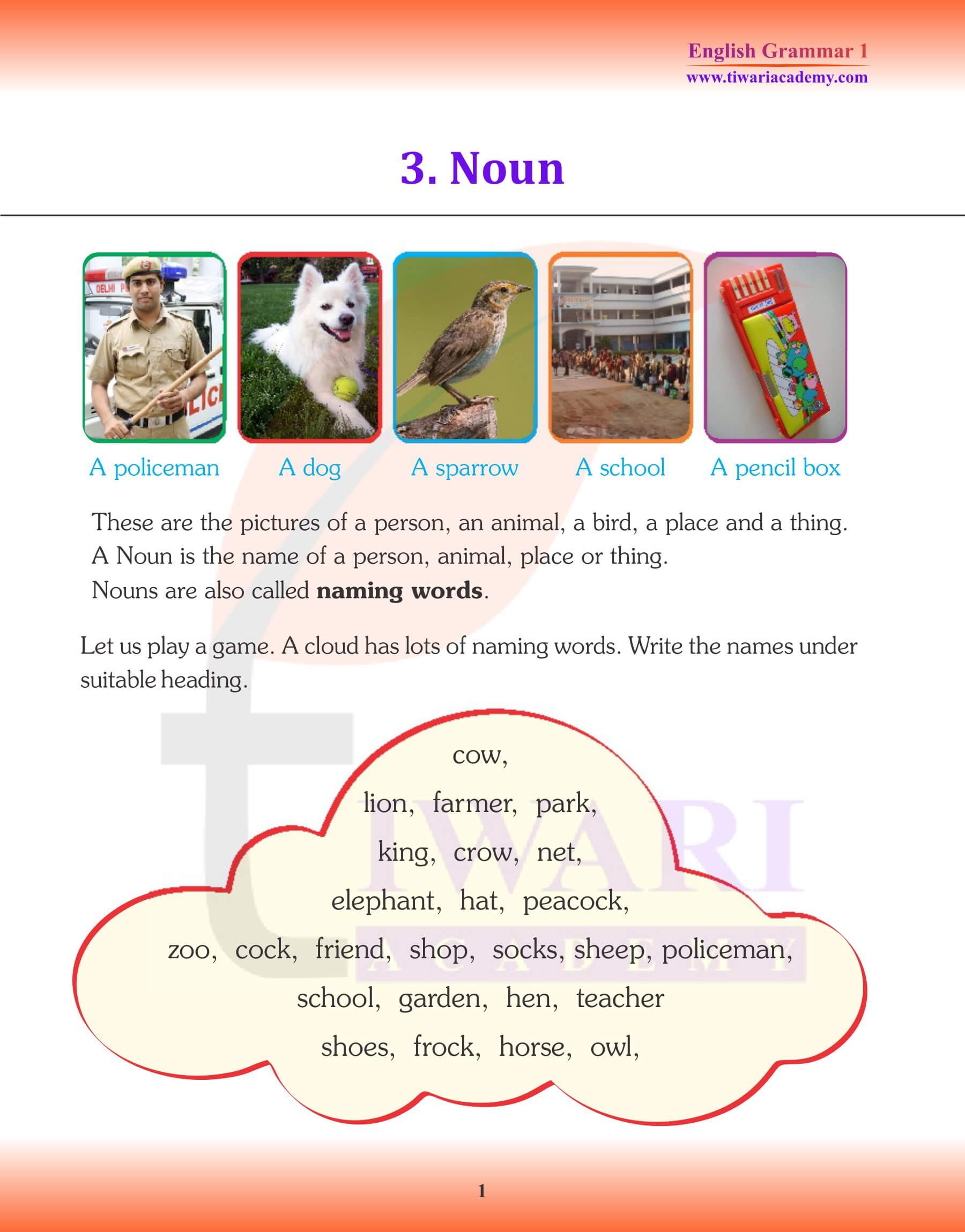 Class 1 English Grammar Chapter 3 Noun Assignments