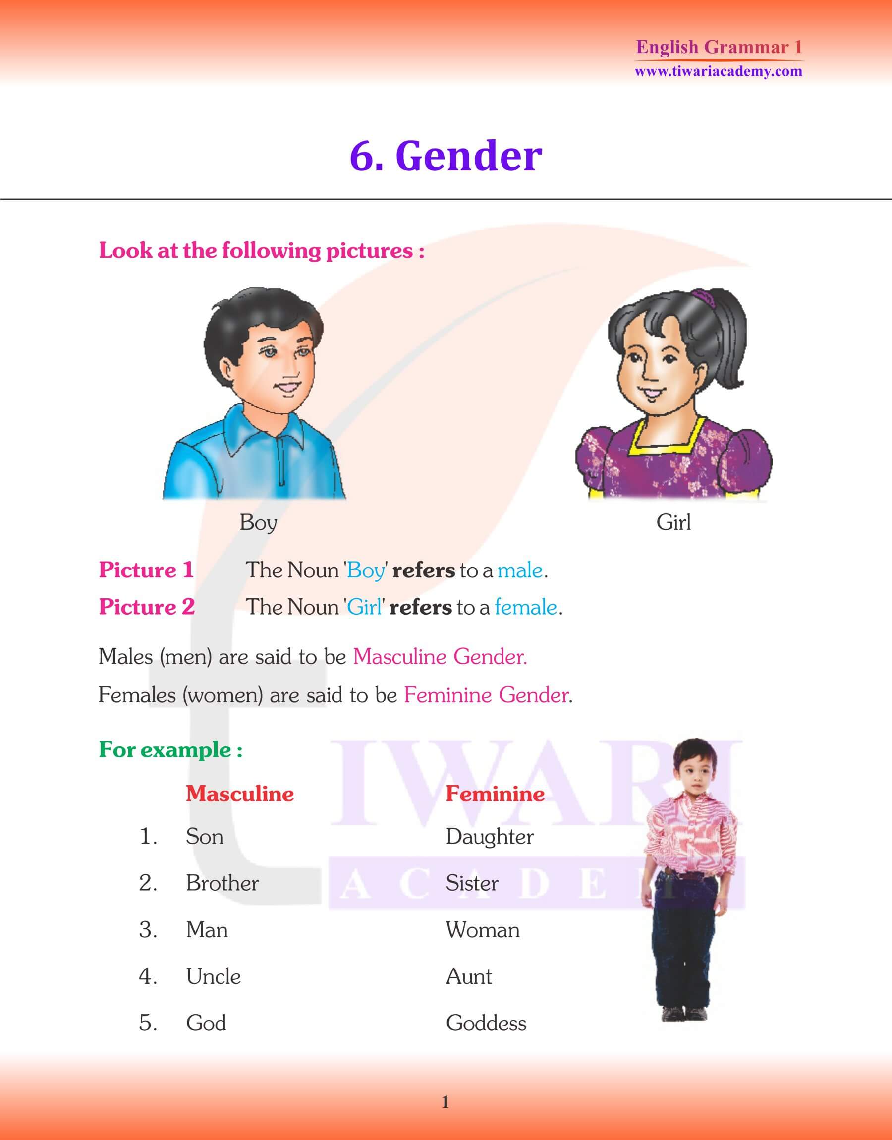 Class 1 English Grammar Chapter 6 Gender Revision book